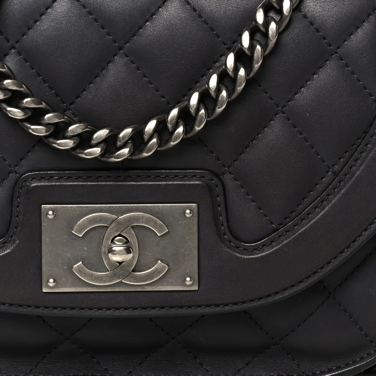 Shiny Goatskin Quilted Small Double Chained Messenger Flap Black - Image 8