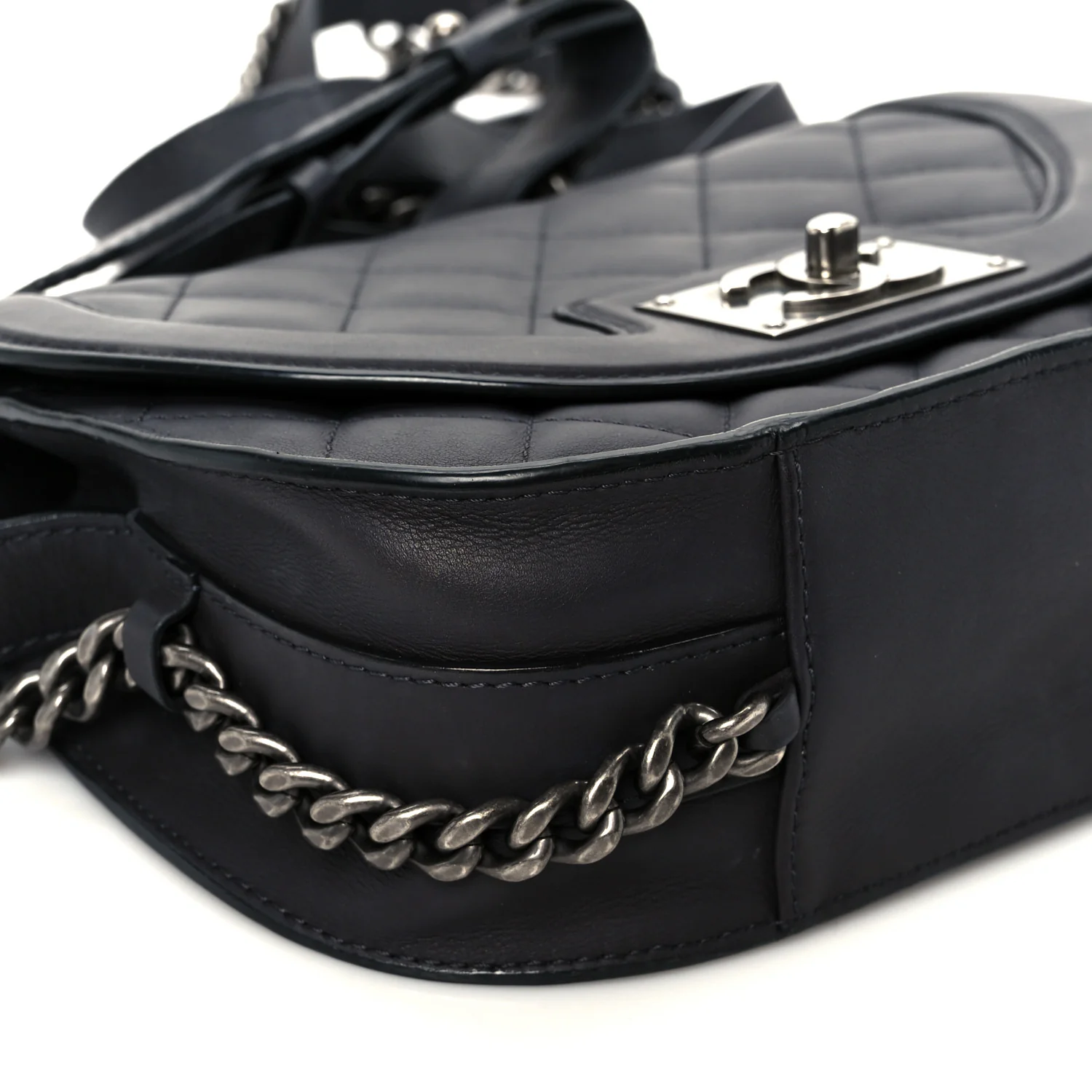 Shiny Goatskin Quilted Small Double Chained Messenger Flap Black - Image 9