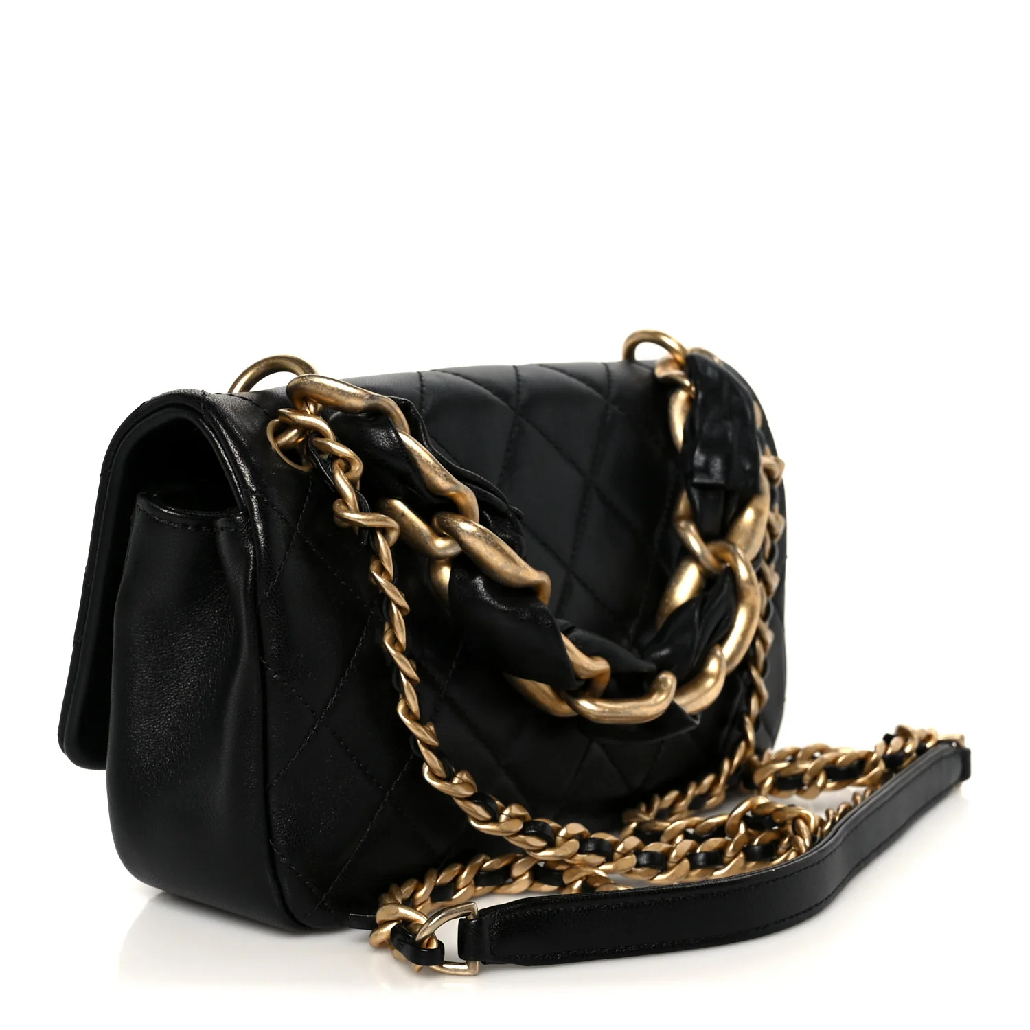Shiny Lambskin Chain Is More Flap Black - Image 3