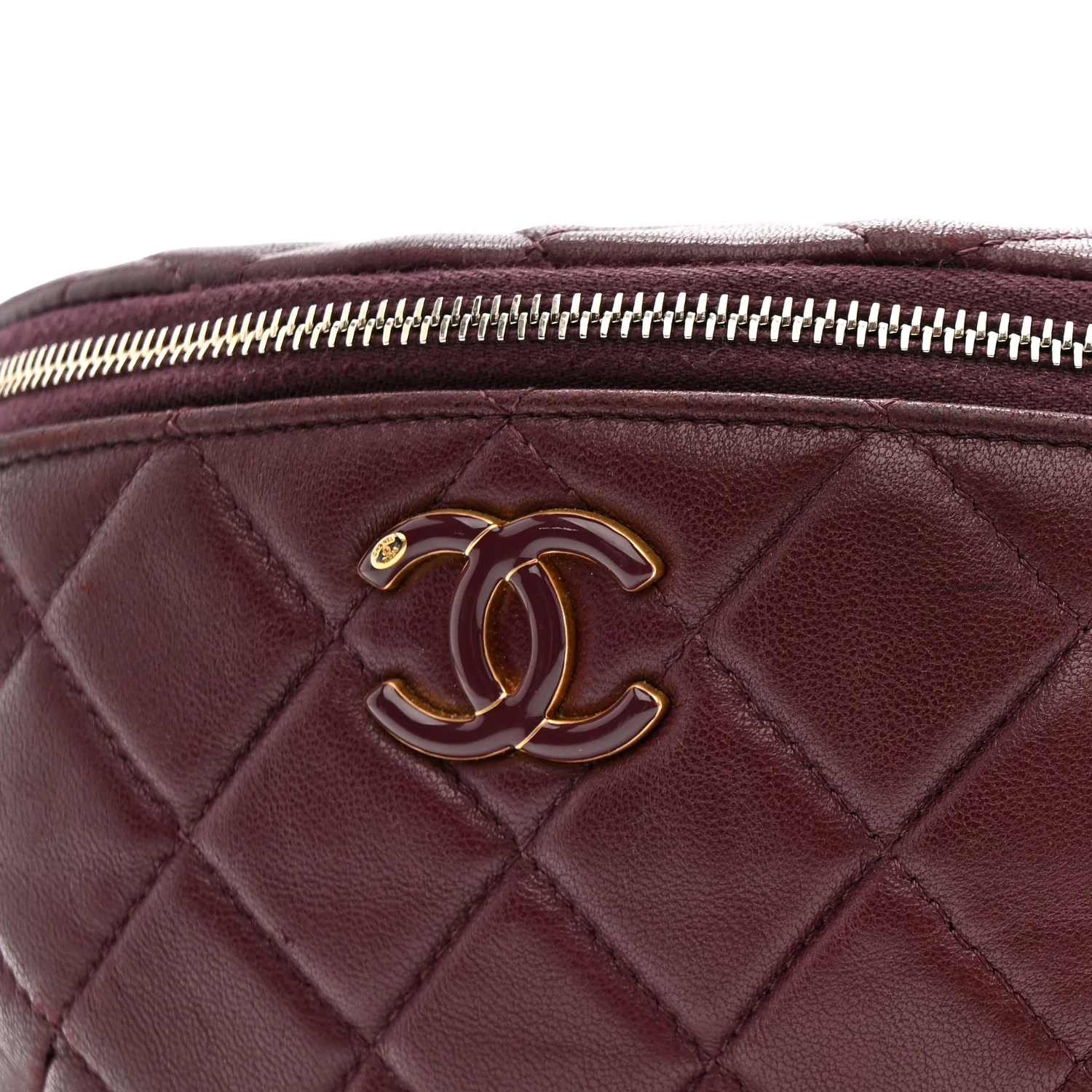 Shiny Lambskin Enamel Quilted CC Slide Waist Bag Fanny Pack  Burgundy - Image 11