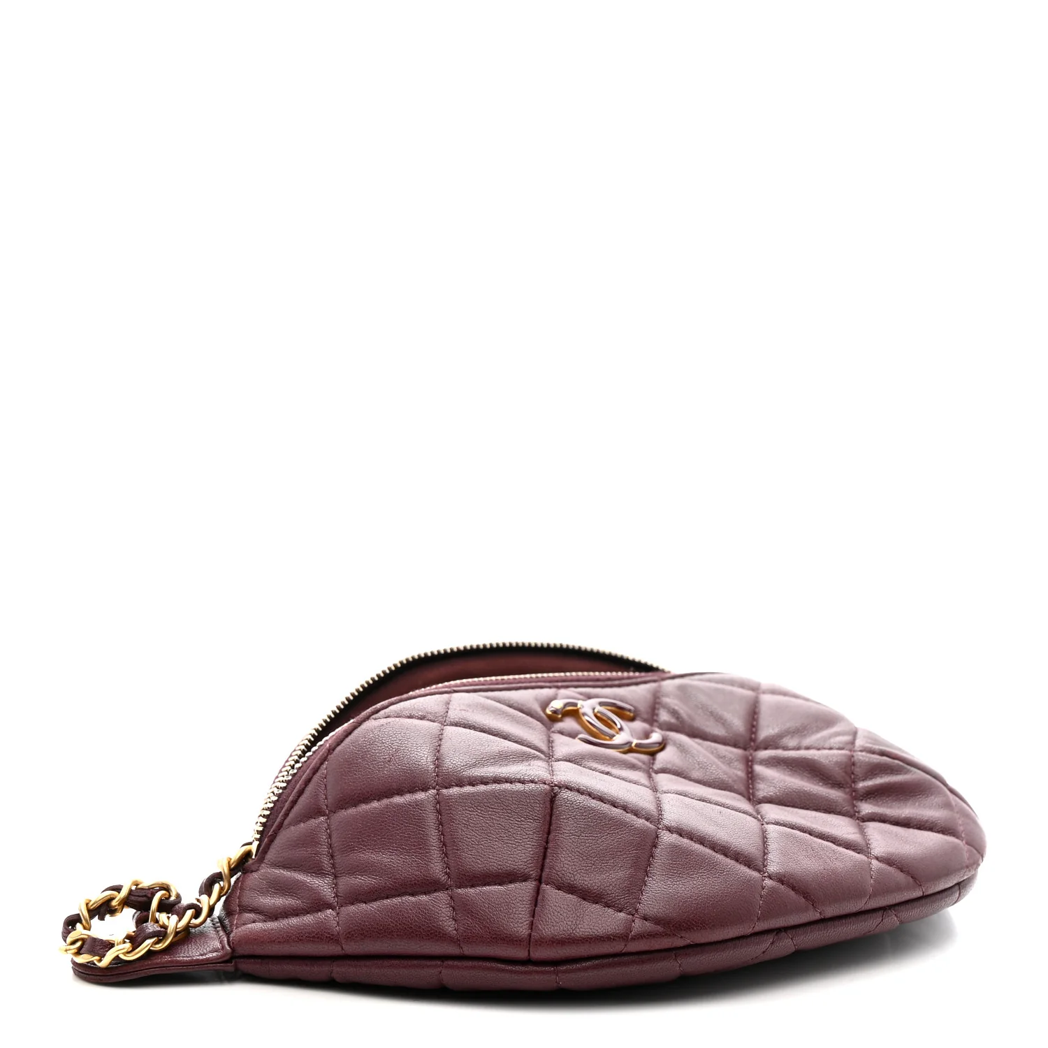 Shiny Lambskin Enamel Quilted CC Slide Waist Bag Fanny Pack  Burgundy - Image 4