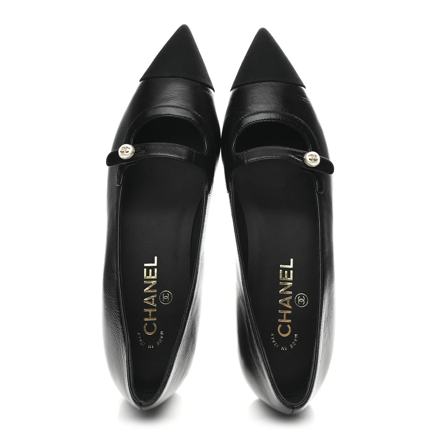 Shiny Lambskin Grosgrain Pearl Mary Jane Flats 40 Black - Image 2