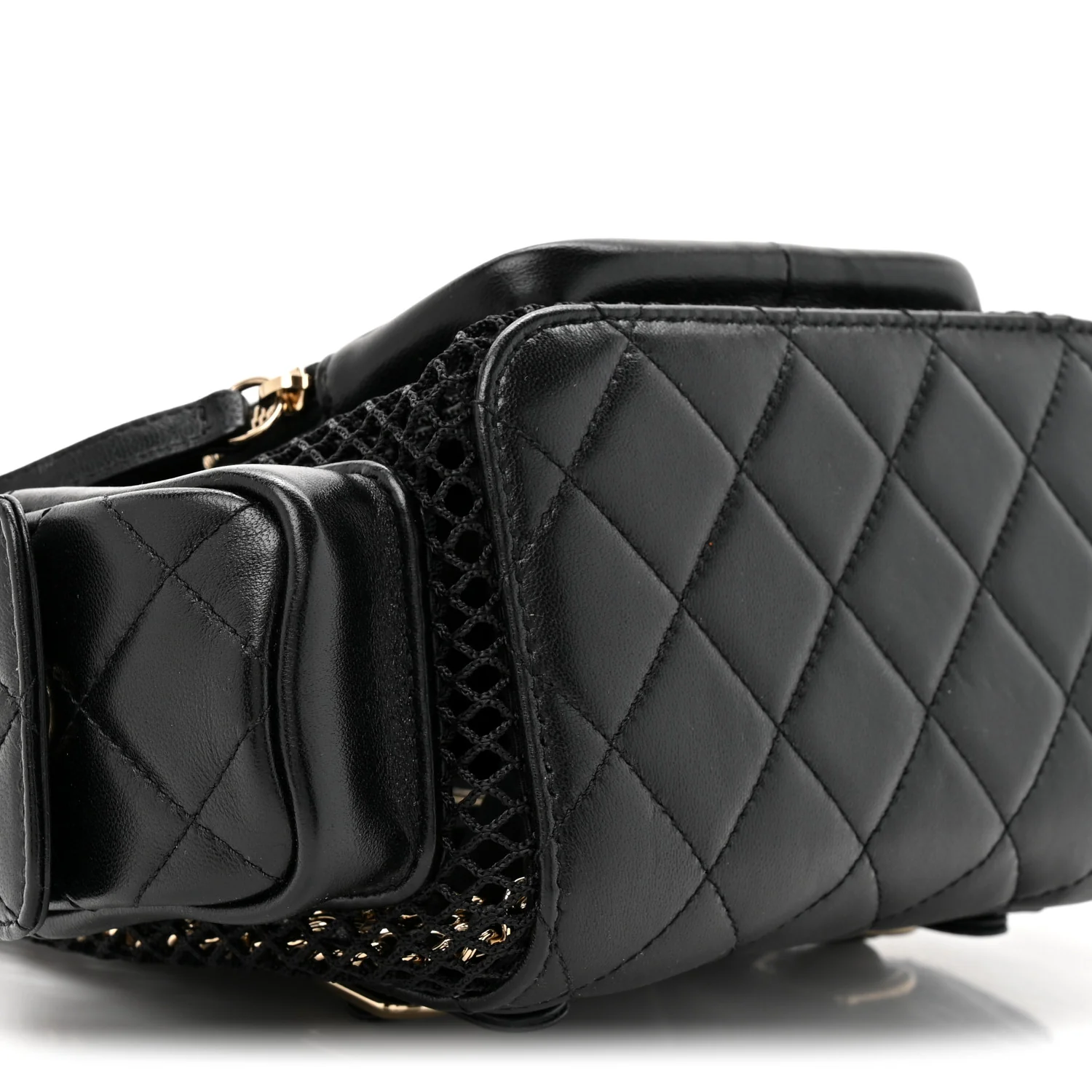 Shiny Lambskin Mesh Quilted Small Cargo Duma Drawstring Backpack Black - Image 10
