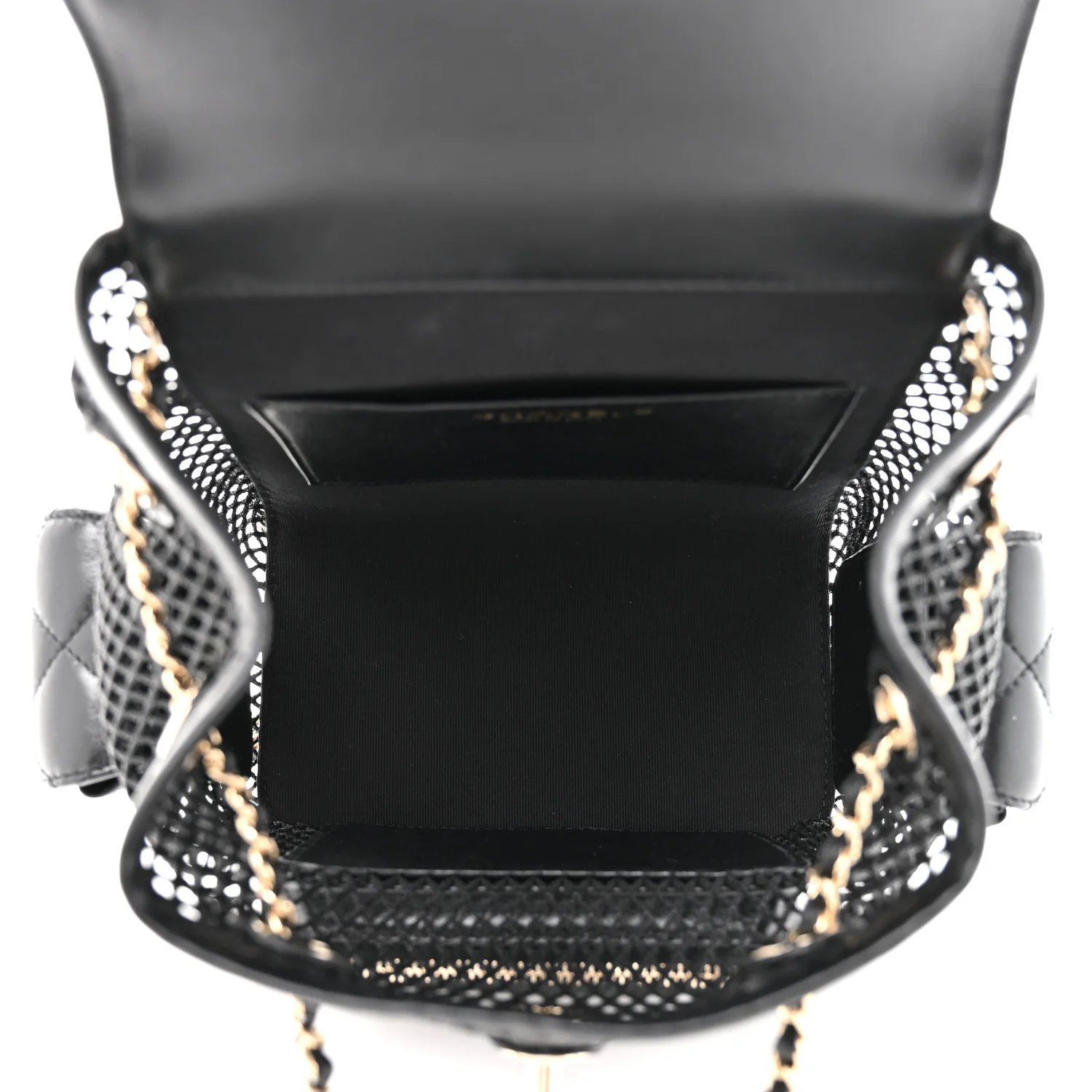 Shiny Lambskin Mesh Quilted Small Cargo Duma Drawstring Backpack Black - Image 5