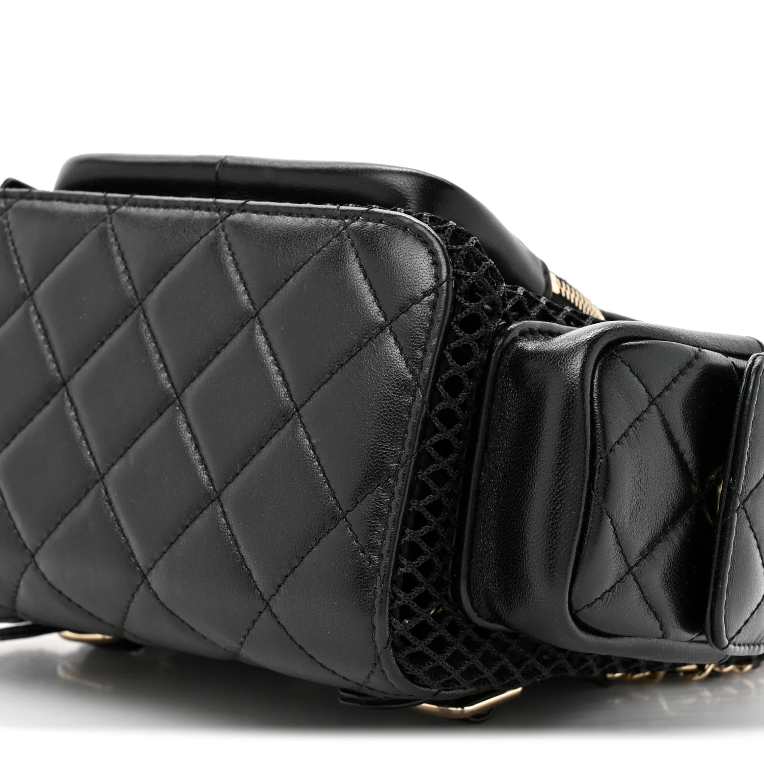 Shiny Lambskin Mesh Quilted Small Cargo Duma Drawstring Backpack Black - Image 9