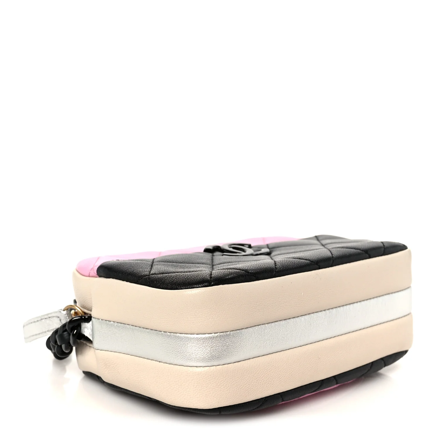 Shiny Lambskin Monochrome Chain Mini Camera Case Bag Pink Black Silver - Image 4