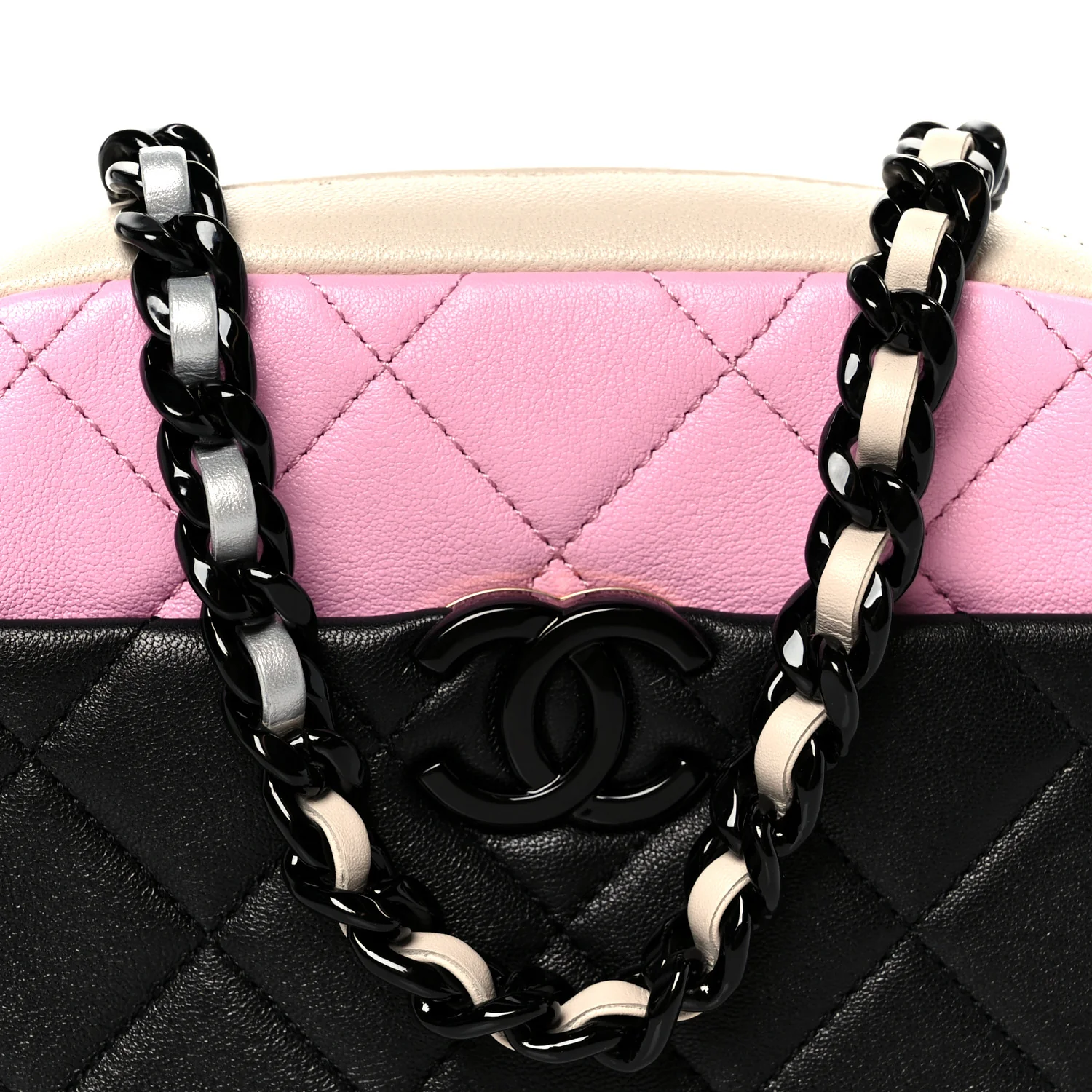Shiny Lambskin Monochrome Chain Mini Camera Case Bag Pink Black Silver - Image 8