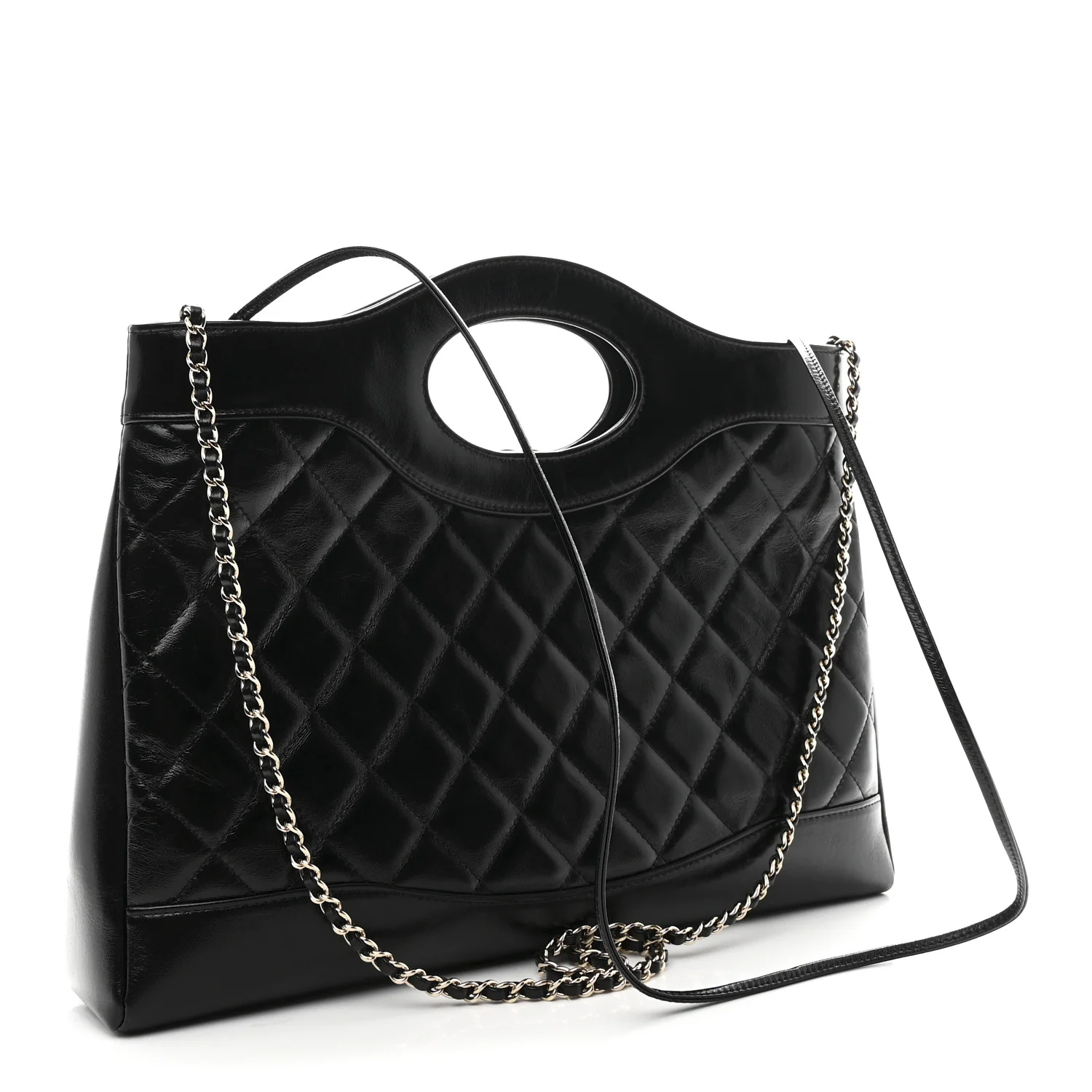Shiny Lambskin Quilted 31 Shopping Bag Black - Image 3