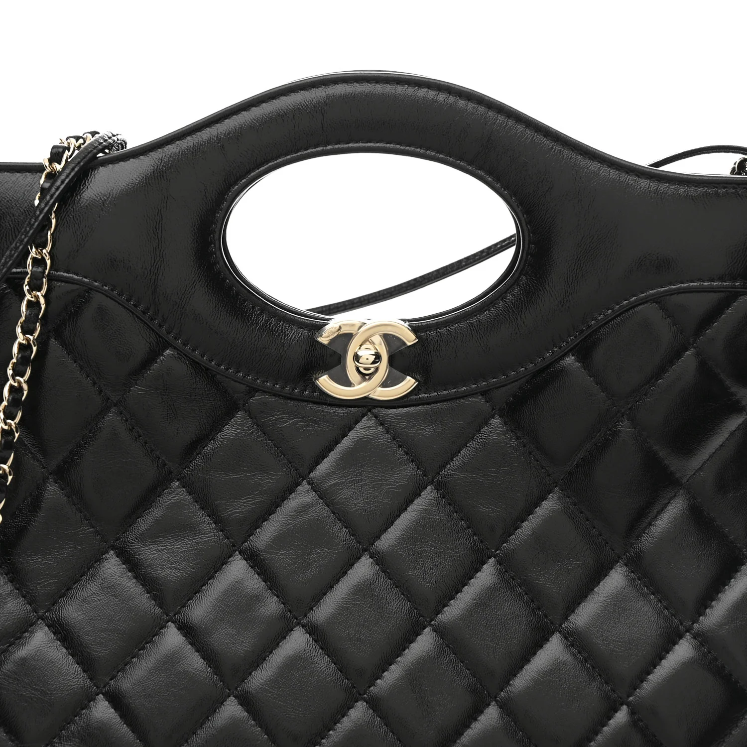 Shiny Lambskin Quilted 31 Shopping Bag Black - Image 8