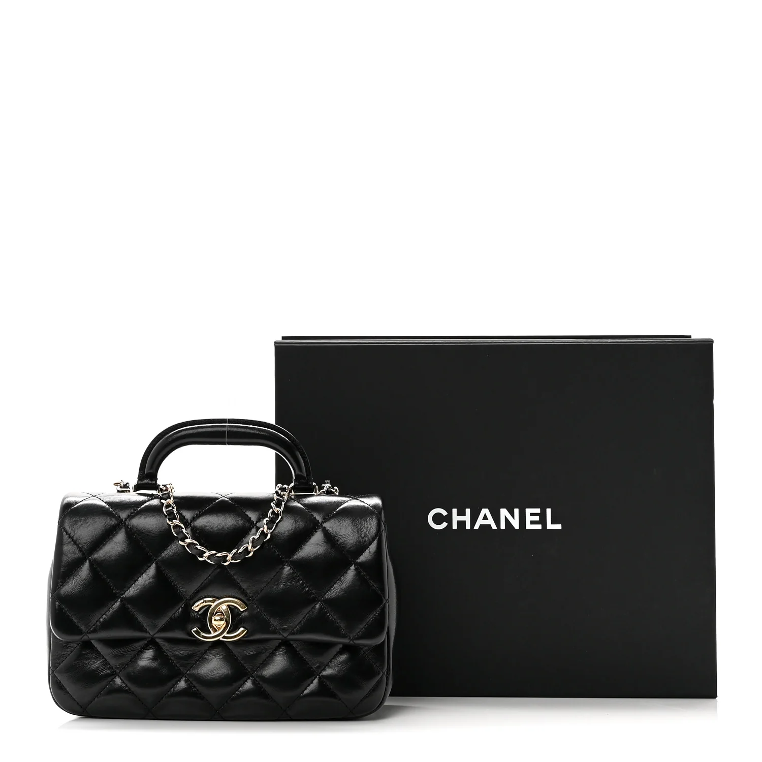 Shiny Lambskin Quilted Coco Trip Flap Bag Black - Image 11