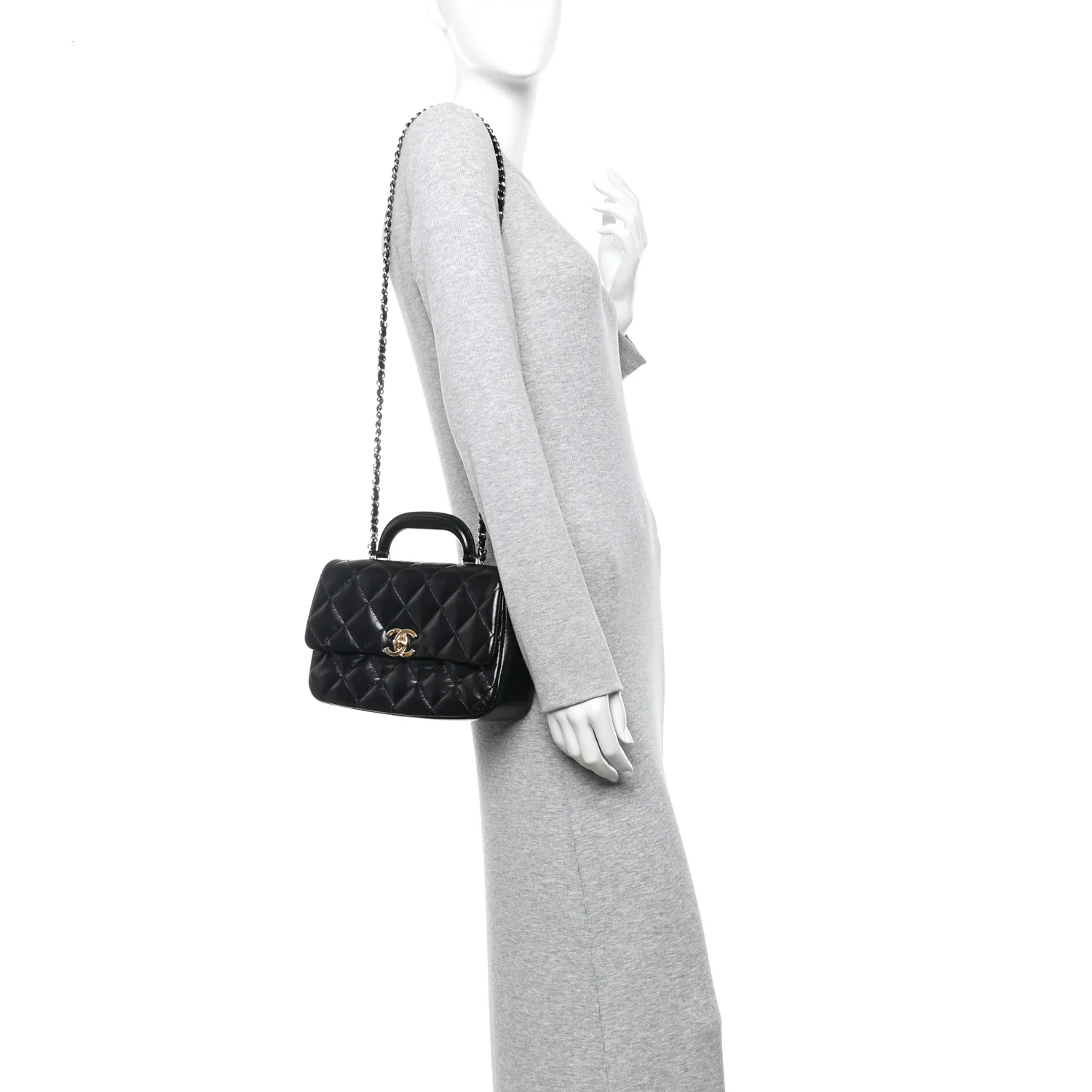 Shiny Lambskin Quilted Coco Trip Flap Bag Black - Image 2