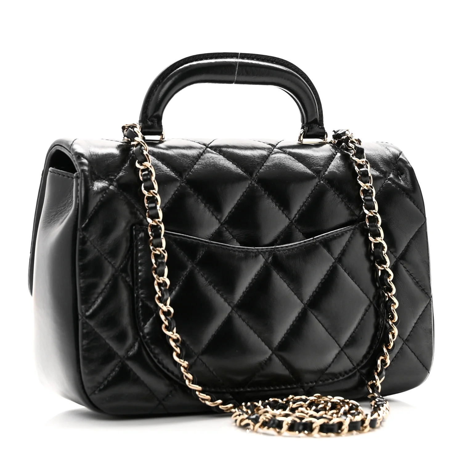 Shiny Lambskin Quilted Coco Trip Flap Bag Black - Image 3