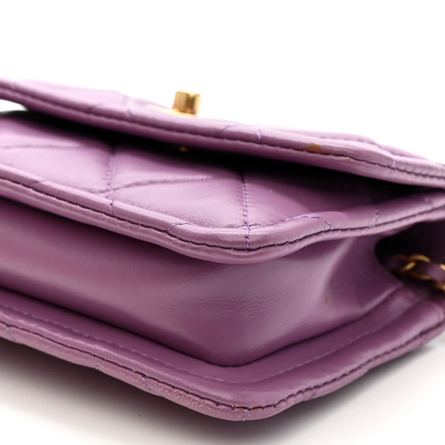 Shiny Lambskin Quilted Extra Mini Flap Purple - Image 10