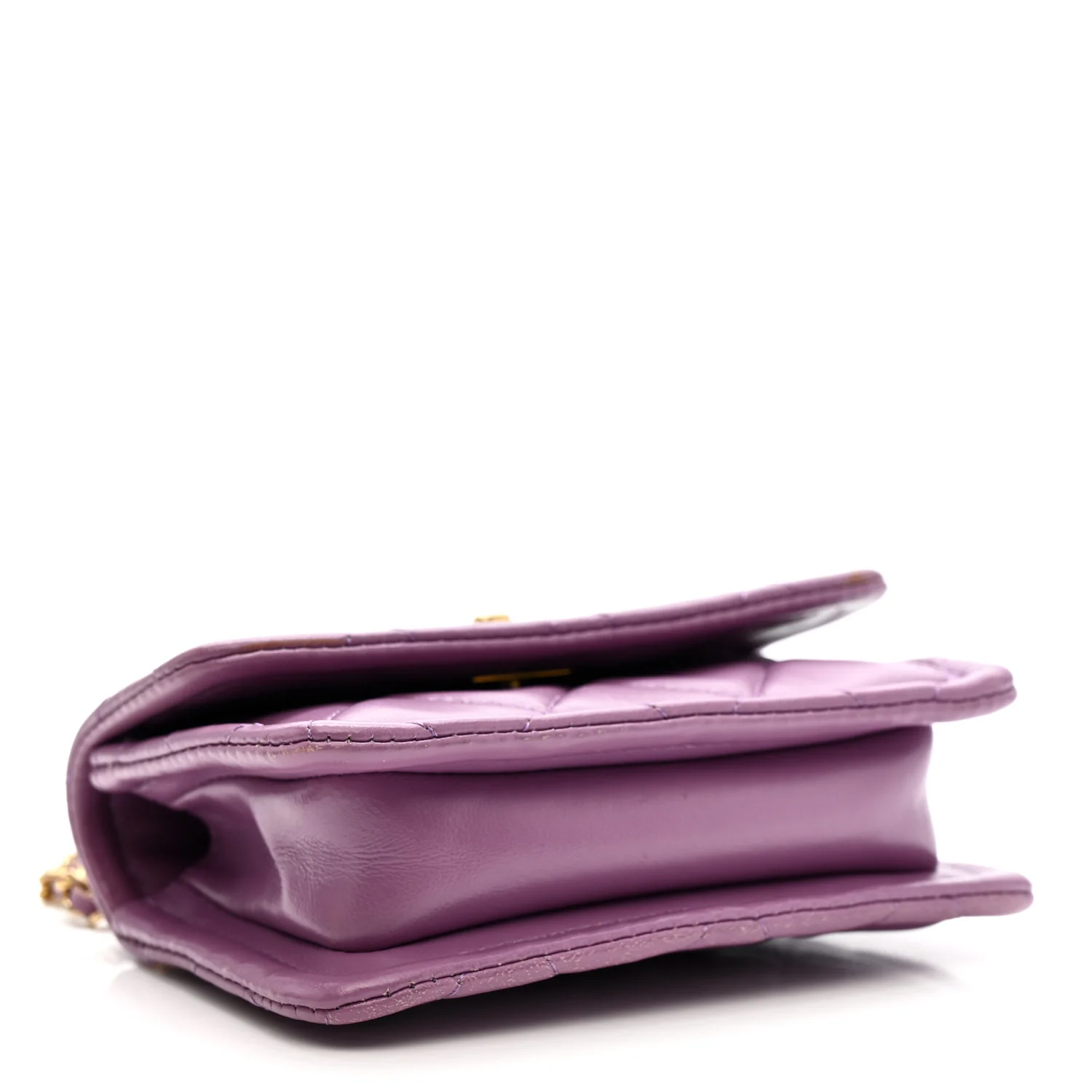 Shiny Lambskin Quilted Extra Mini Flap Purple - Image 4