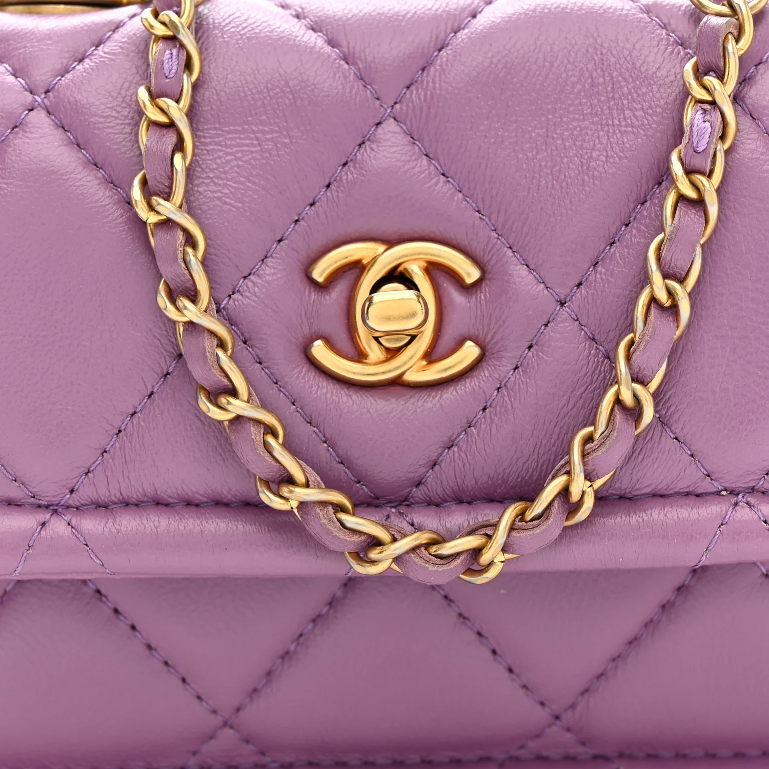 Shiny Lambskin Quilted Extra Mini Flap Purple - Image 8