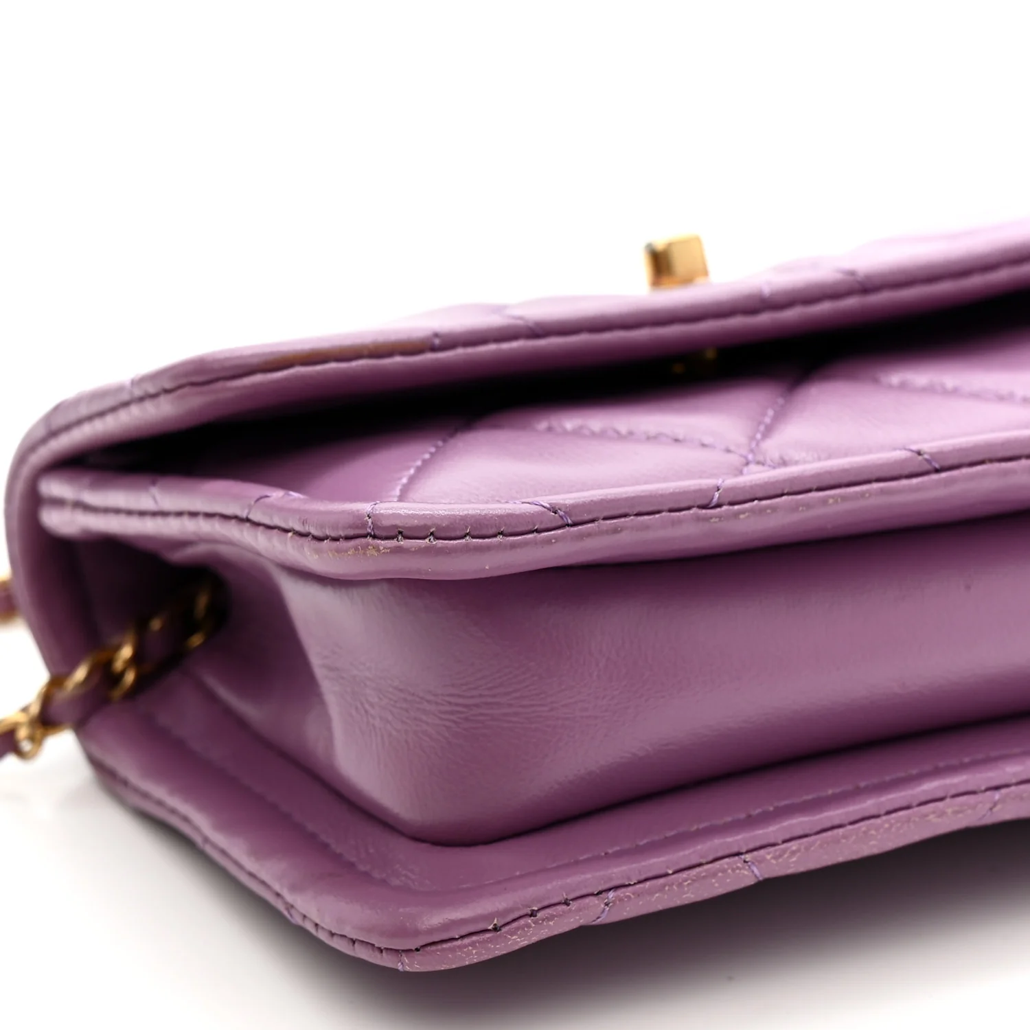 Shiny Lambskin Quilted Extra Mini Flap Purple - Image 9