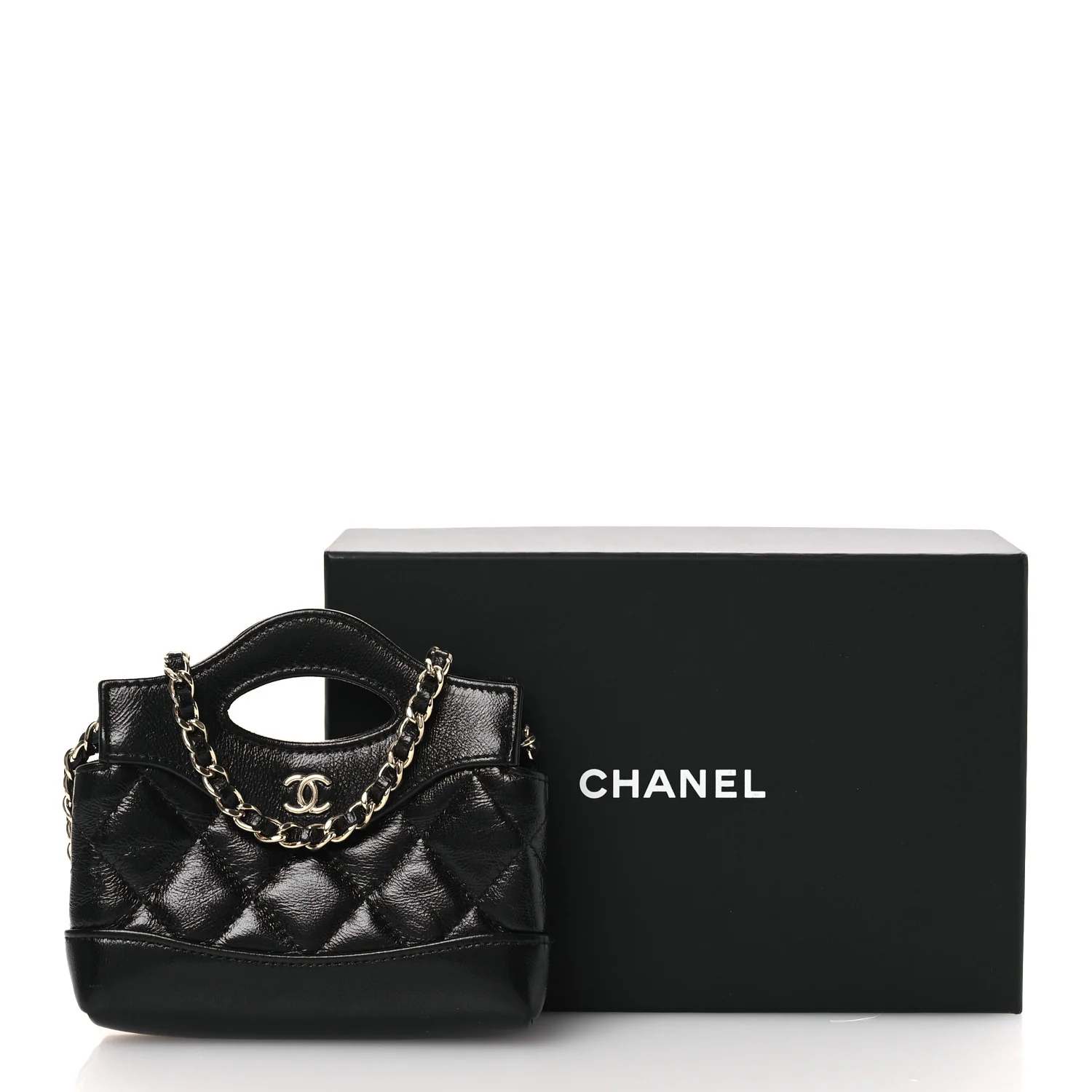 Shiny Lambskin Quilted Micro 31 Clutch With Chain Black - Image 11