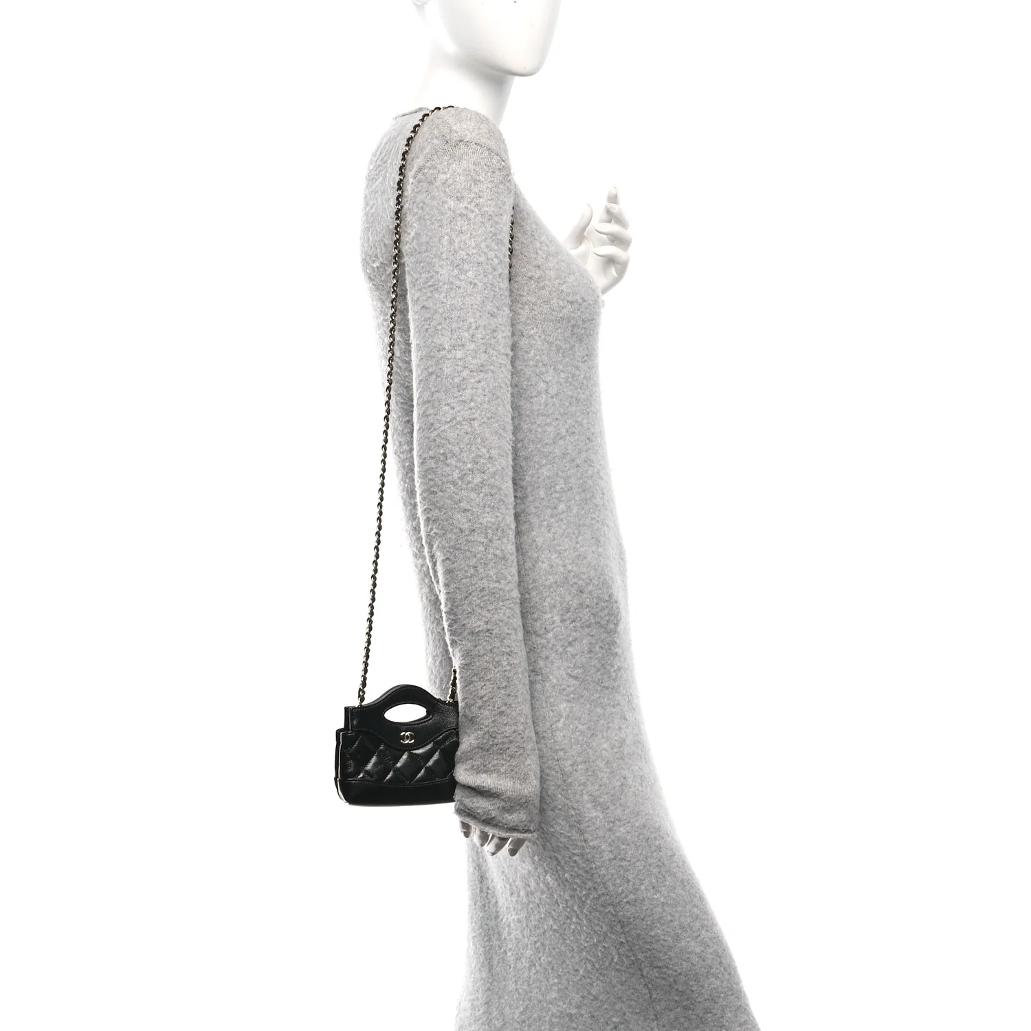 Shiny Lambskin Quilted Micro 31 Clutch With Chain Black - Image 2