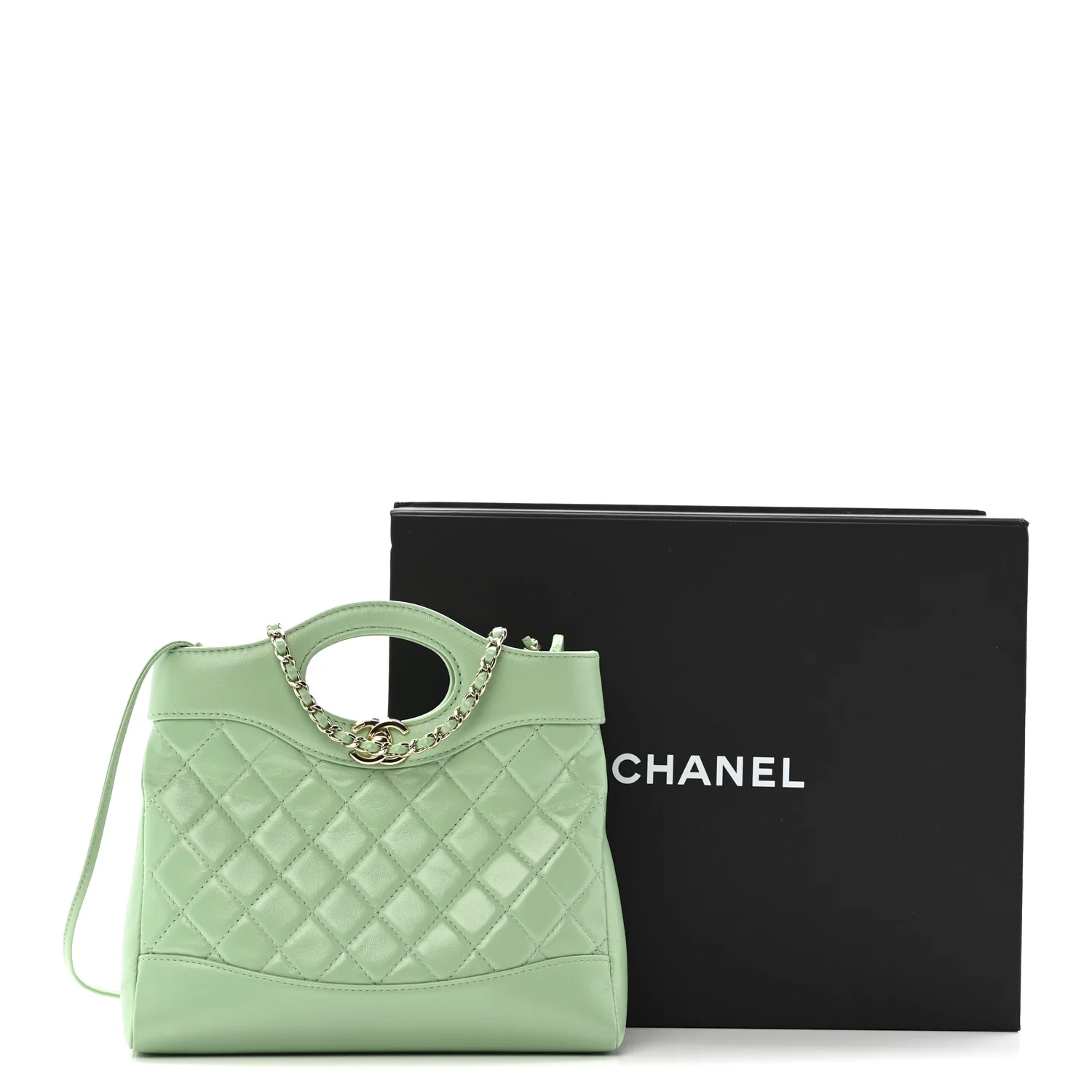 Shiny Lambskin Quilted Mini 31 Shopping Bag Light Green - Image 14