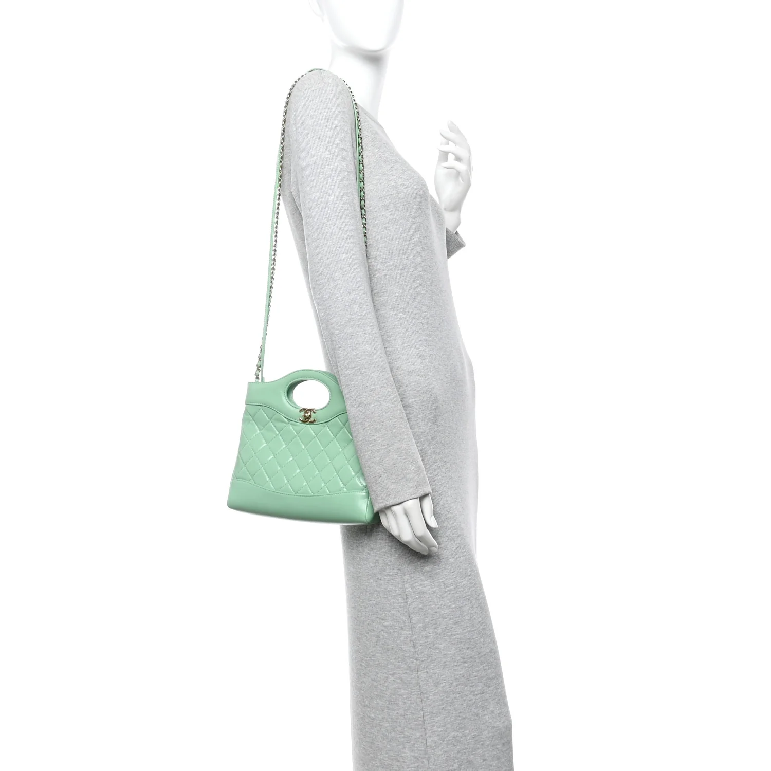 Shiny Lambskin Quilted Mini 31 Shopping Bag Light Green - Image 2