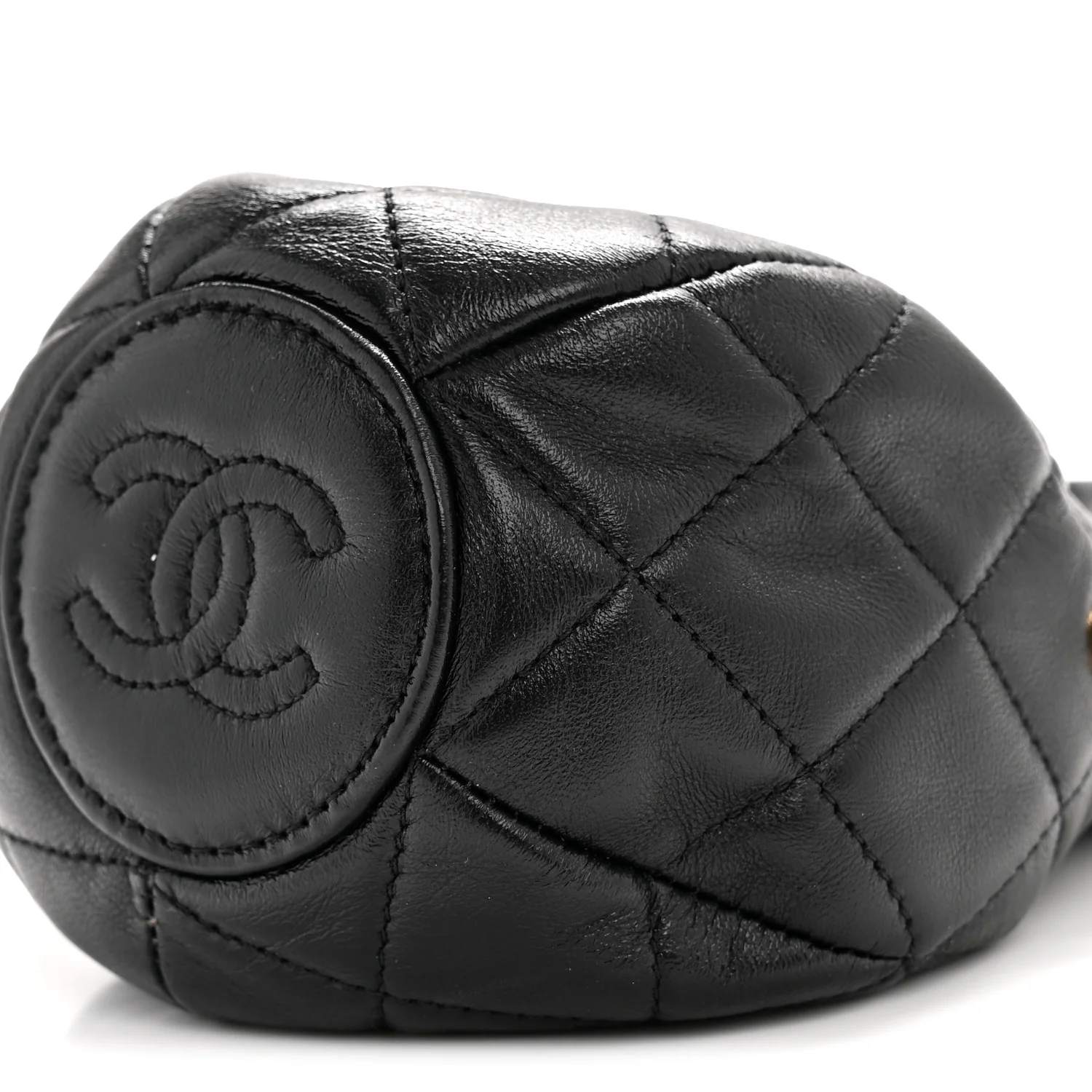 Shiny Lambskin Quilted Mini Drawstring CC Bucket Bag Black - Image 10