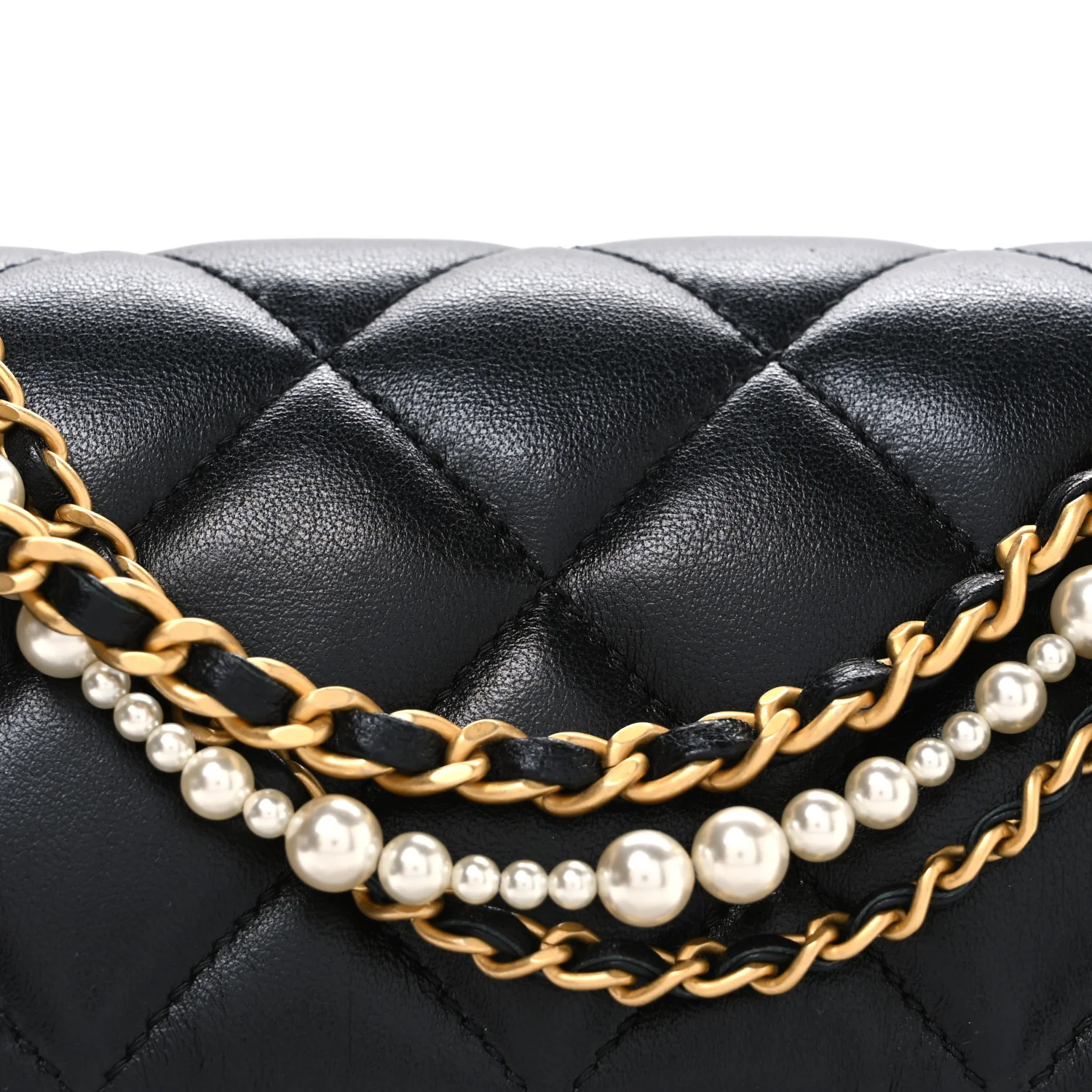 Shiny Lambskin Quilted Pearl Twist Mini Square Flap Black - Image 8
