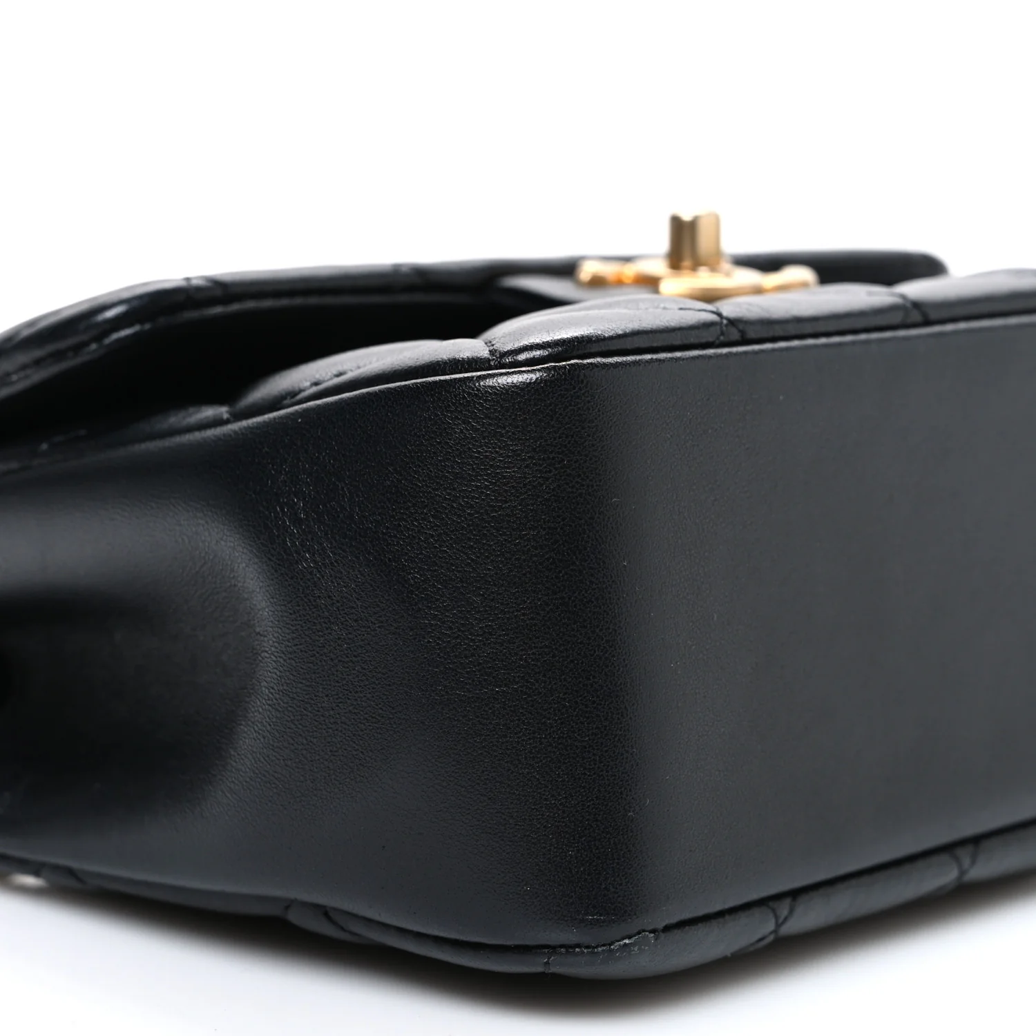 Shiny Lambskin Quilted Pearl Twist Mini Square Flap Black - Image 9