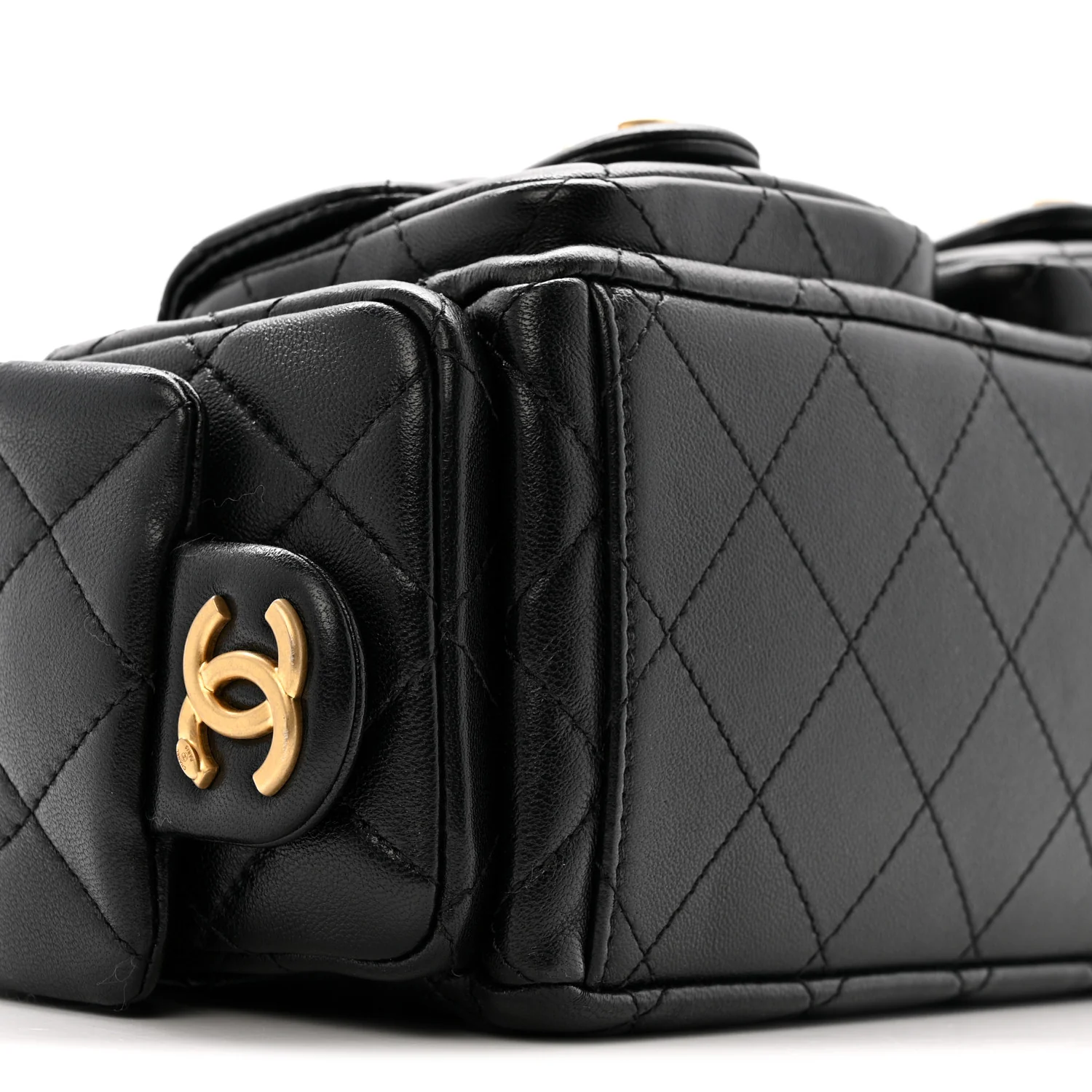 Shiny Lambskin Quilted Trendy Pockets Hobo Black - Image 9