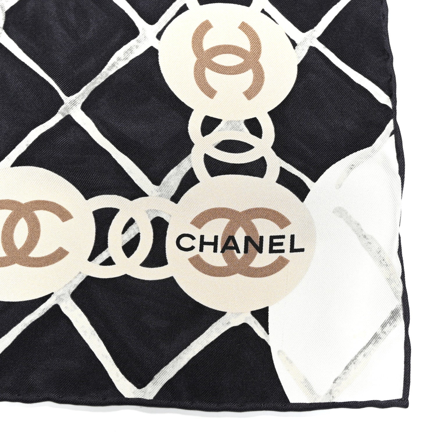 Silk Camellia CC Square Scarf Black - Image 3