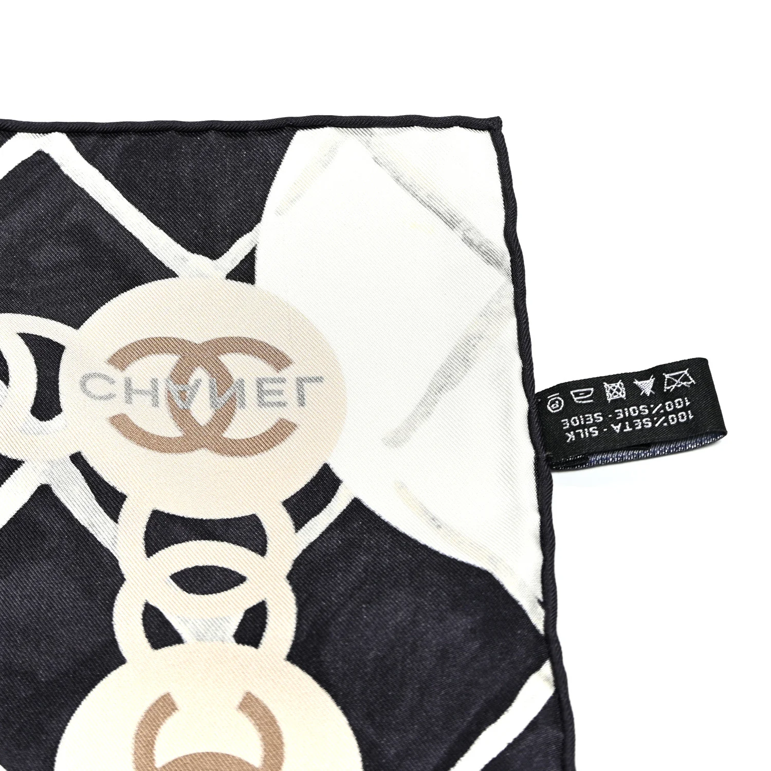 Silk Camellia CC Square Scarf Black - Image 7