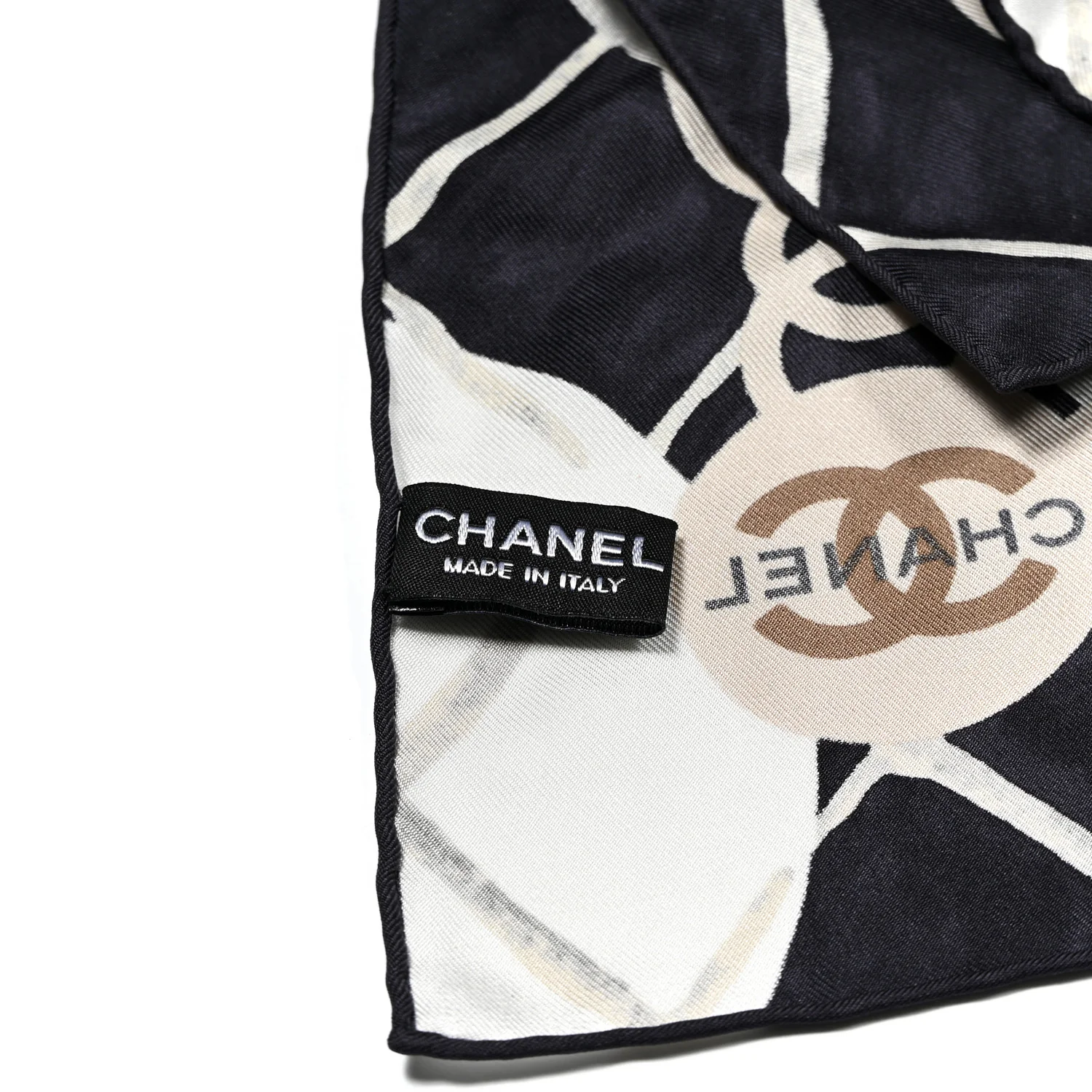 Silk Camellia CC Square Scarf Black - Image 2