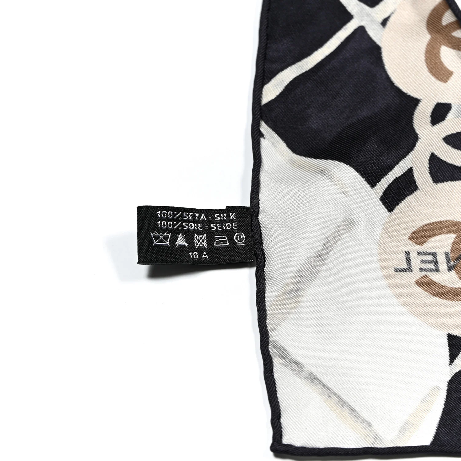 Silk Camellia CC Square Scarf Black - Image 3