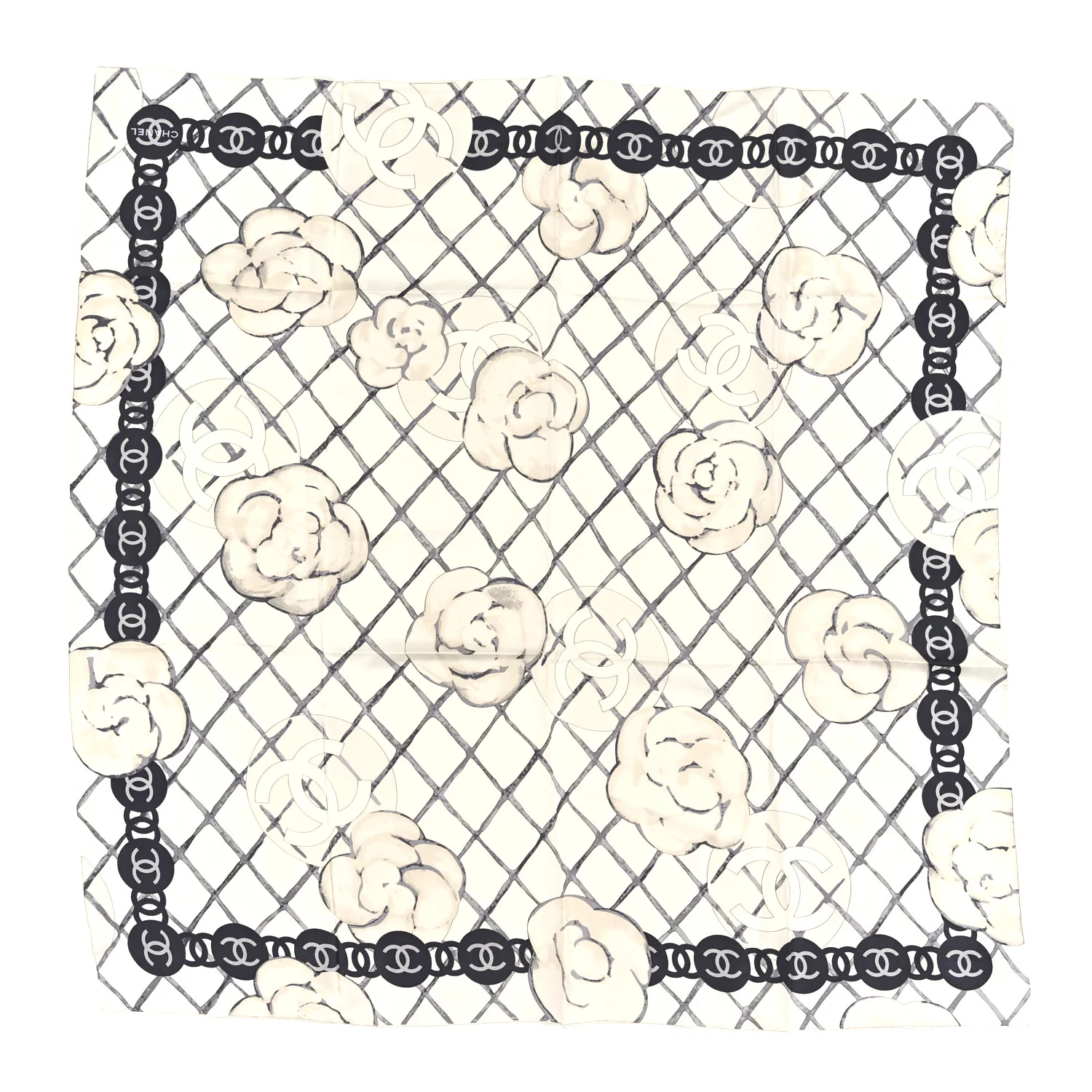Silk Camellia CC Square Scarf Ivory