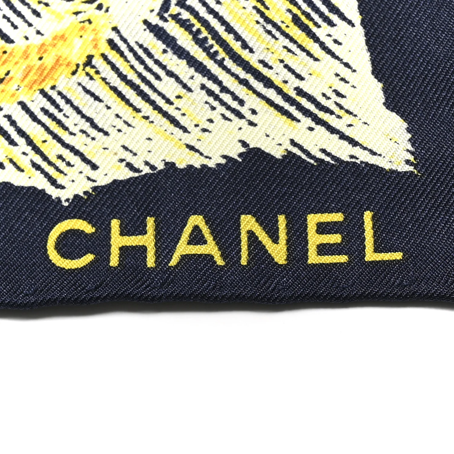 Silk Camellia Moons Scarf Navy Yellow - Image 2