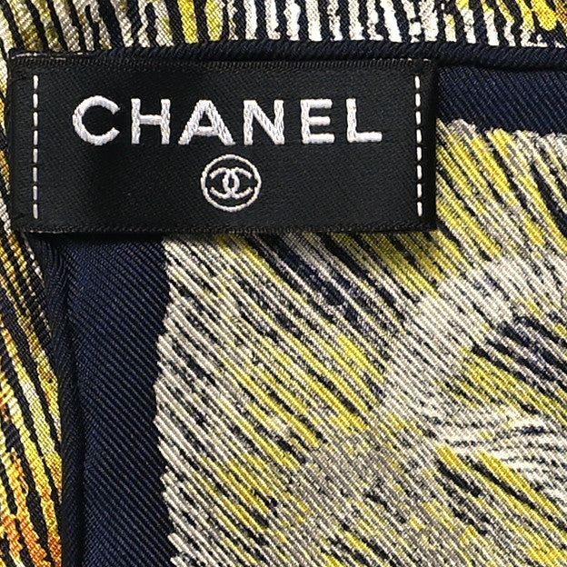 Silk Camellia Moons Scarf Navy Yellow - Image 3