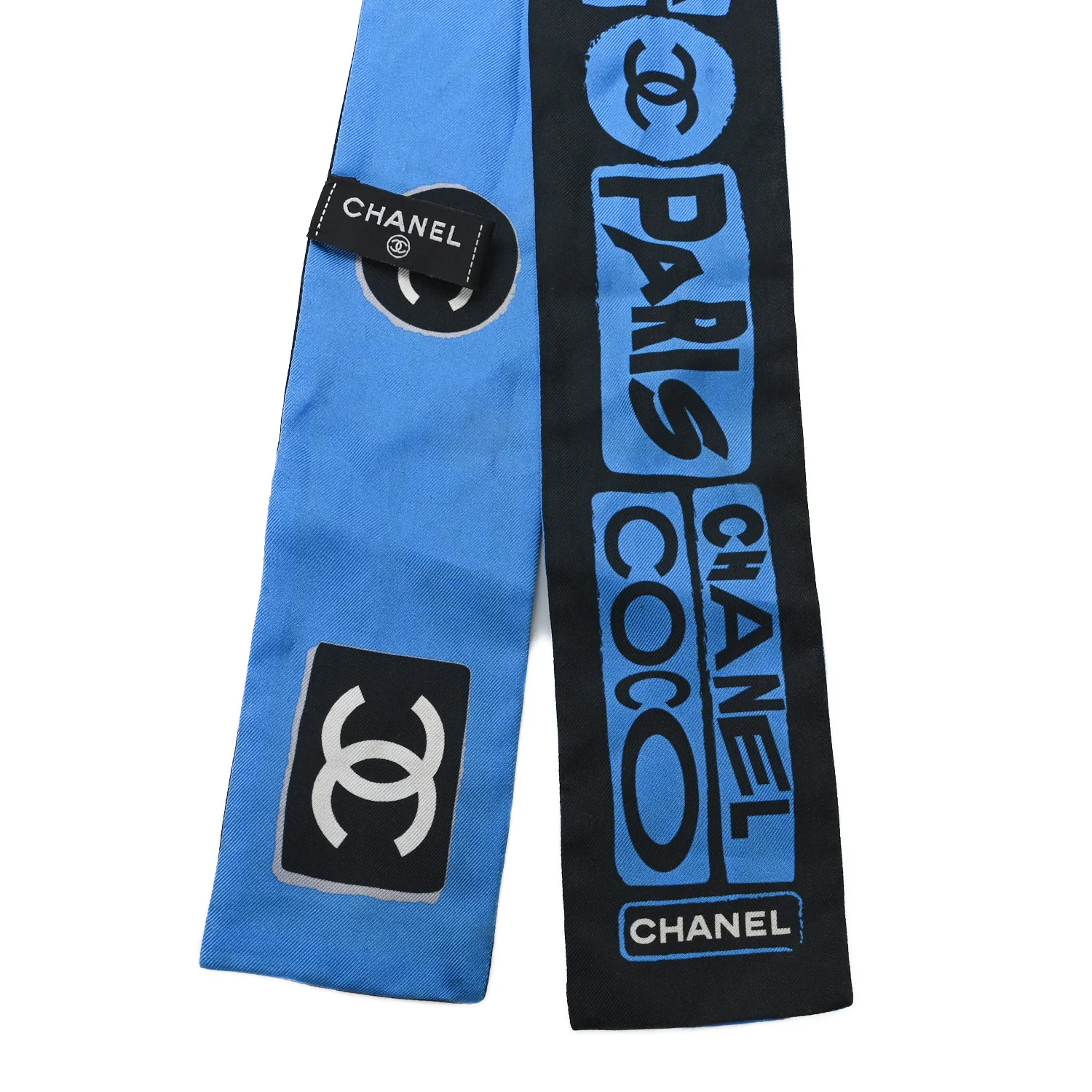 Silk CC Coco 31 Slim Bandeau Scarf Blue Black - Image 2