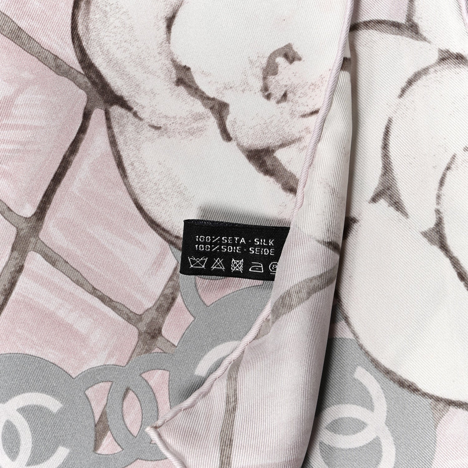 Silk CC Logo Camellia Scarf White Pink - Image 3