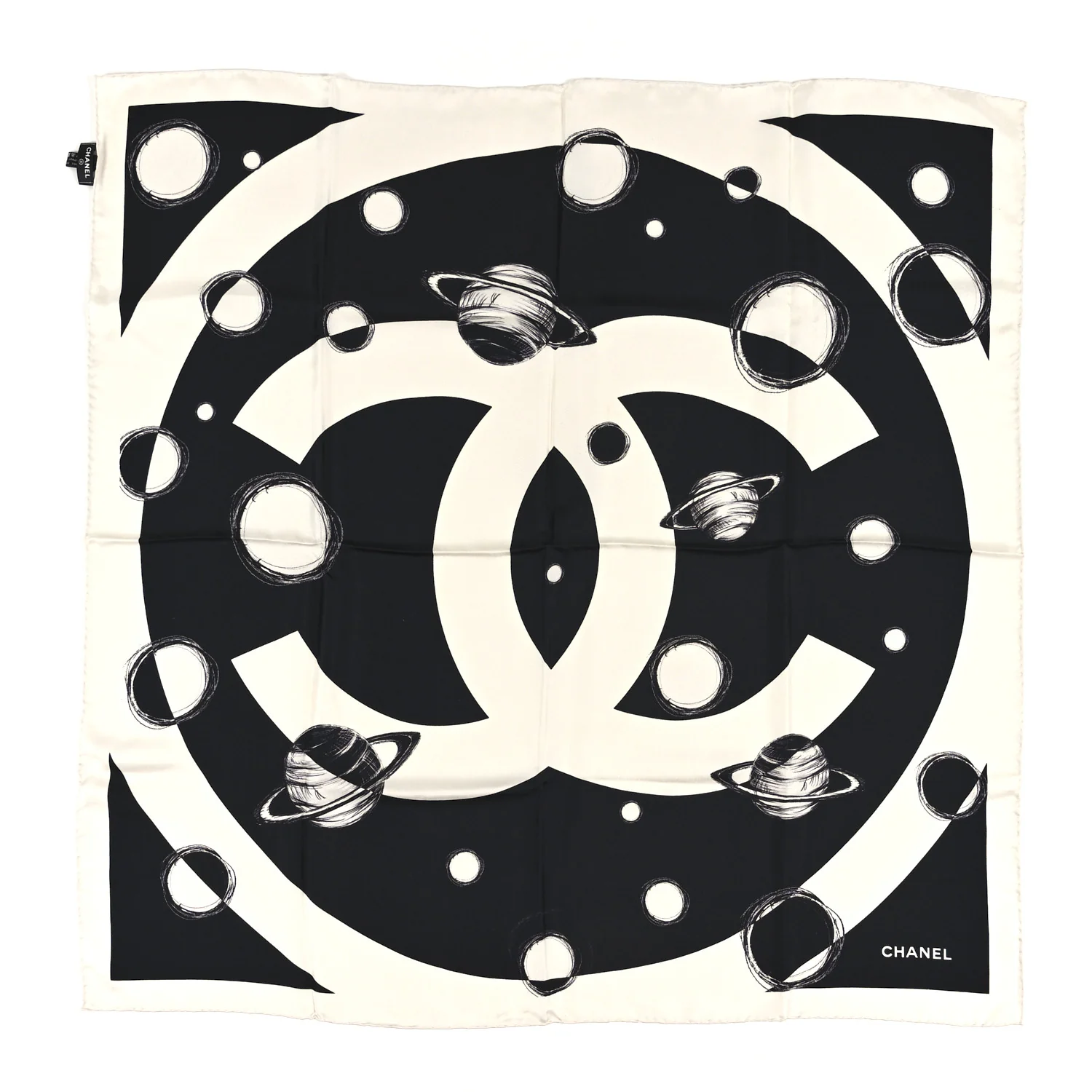 Silk CC Planet Scarf White Black