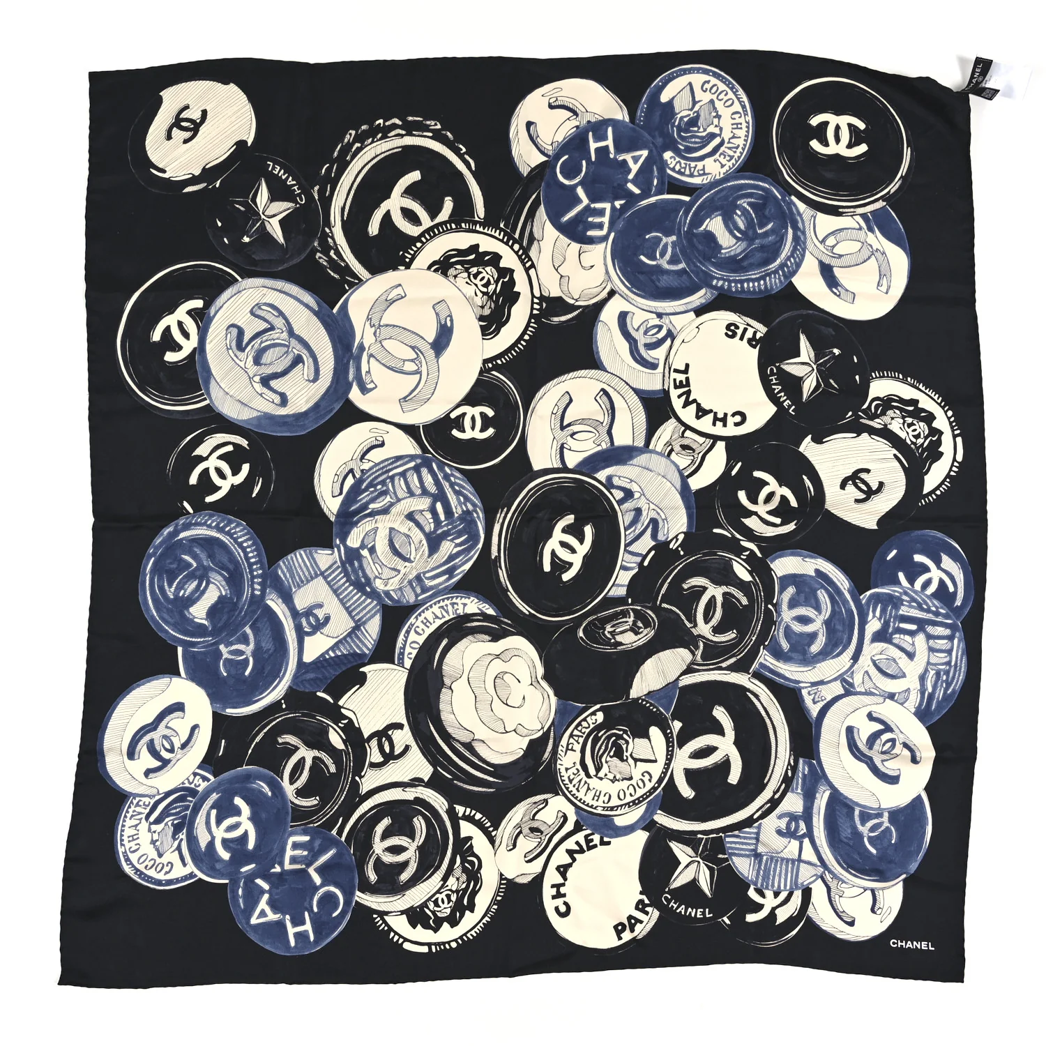 Silk CC Scarf Black Blue White