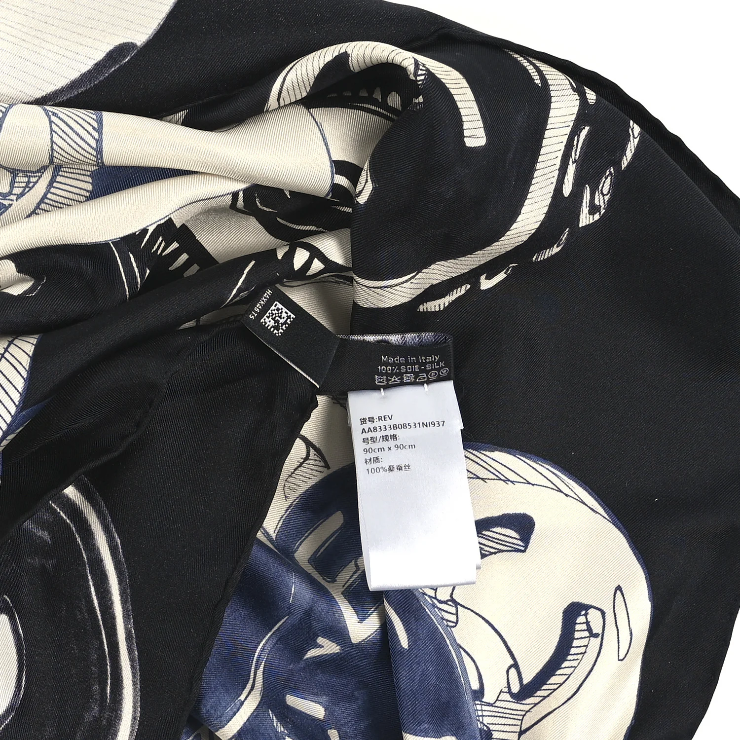 Silk CC Scarf Black Blue White - Image 4