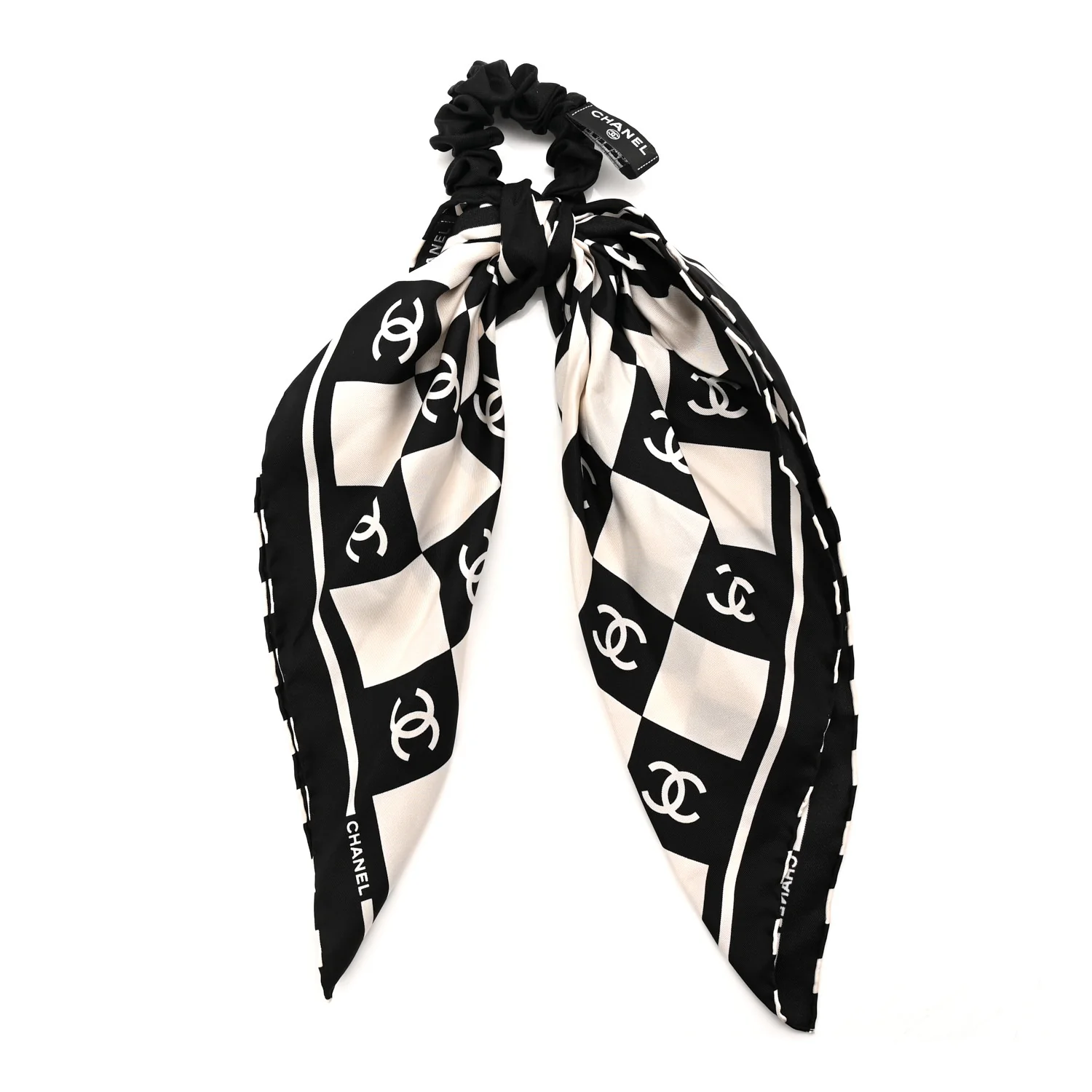 Silk CC Scrunchie and Scarf Hair Tie Set White Black