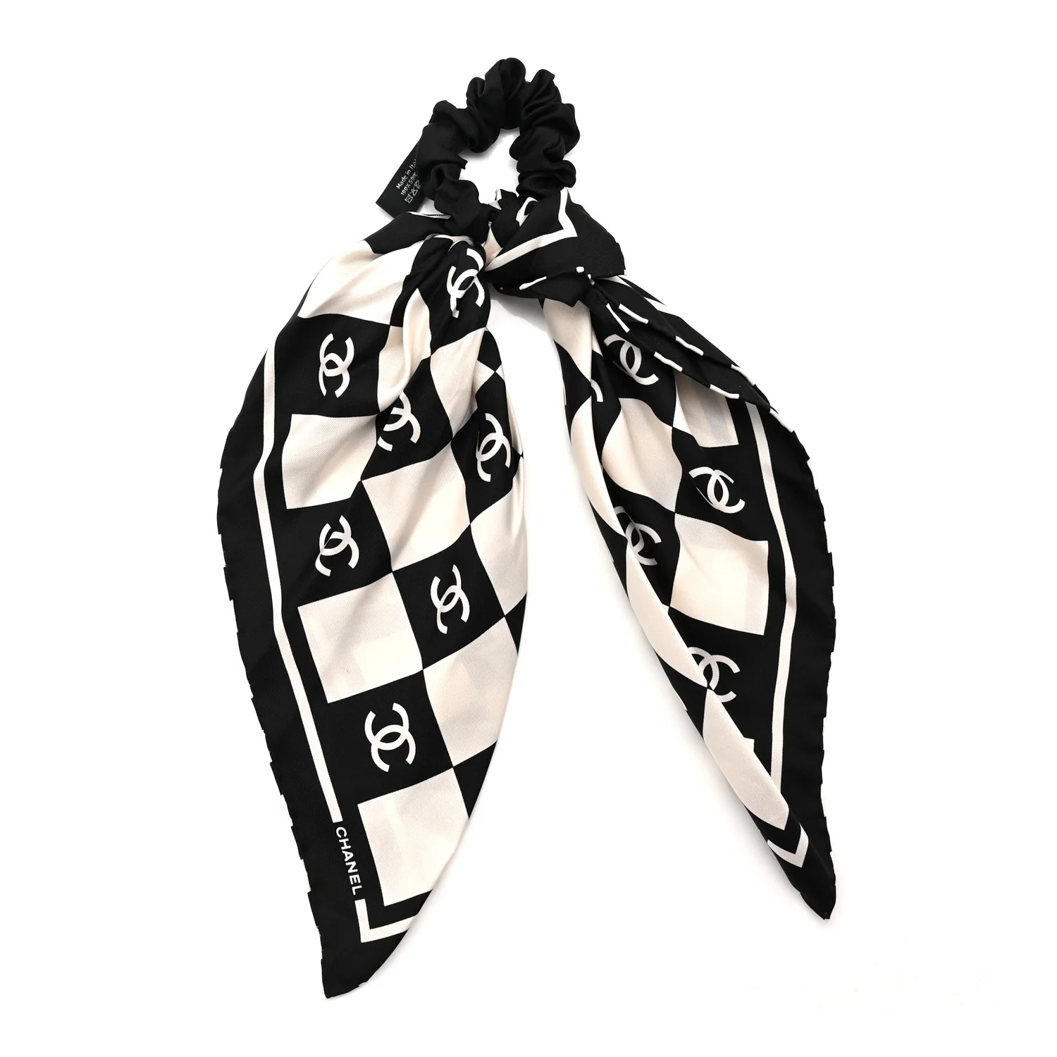 Silk CC Scrunchie and Scarf Hair Tie Set White Black - Image 2