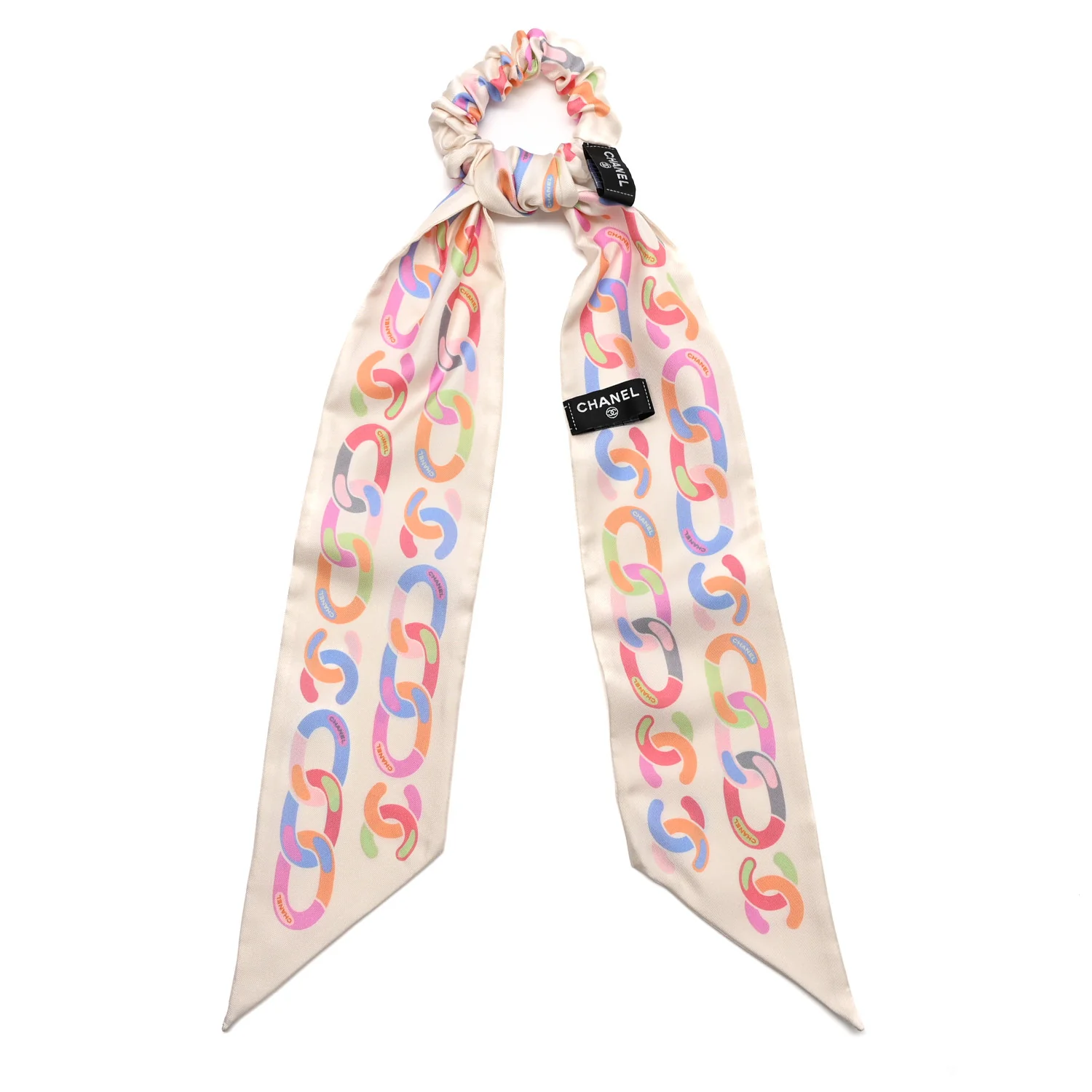 Silk CC Scrunchie and Scarf Hair Tie Set White Multicolor - Image 2
