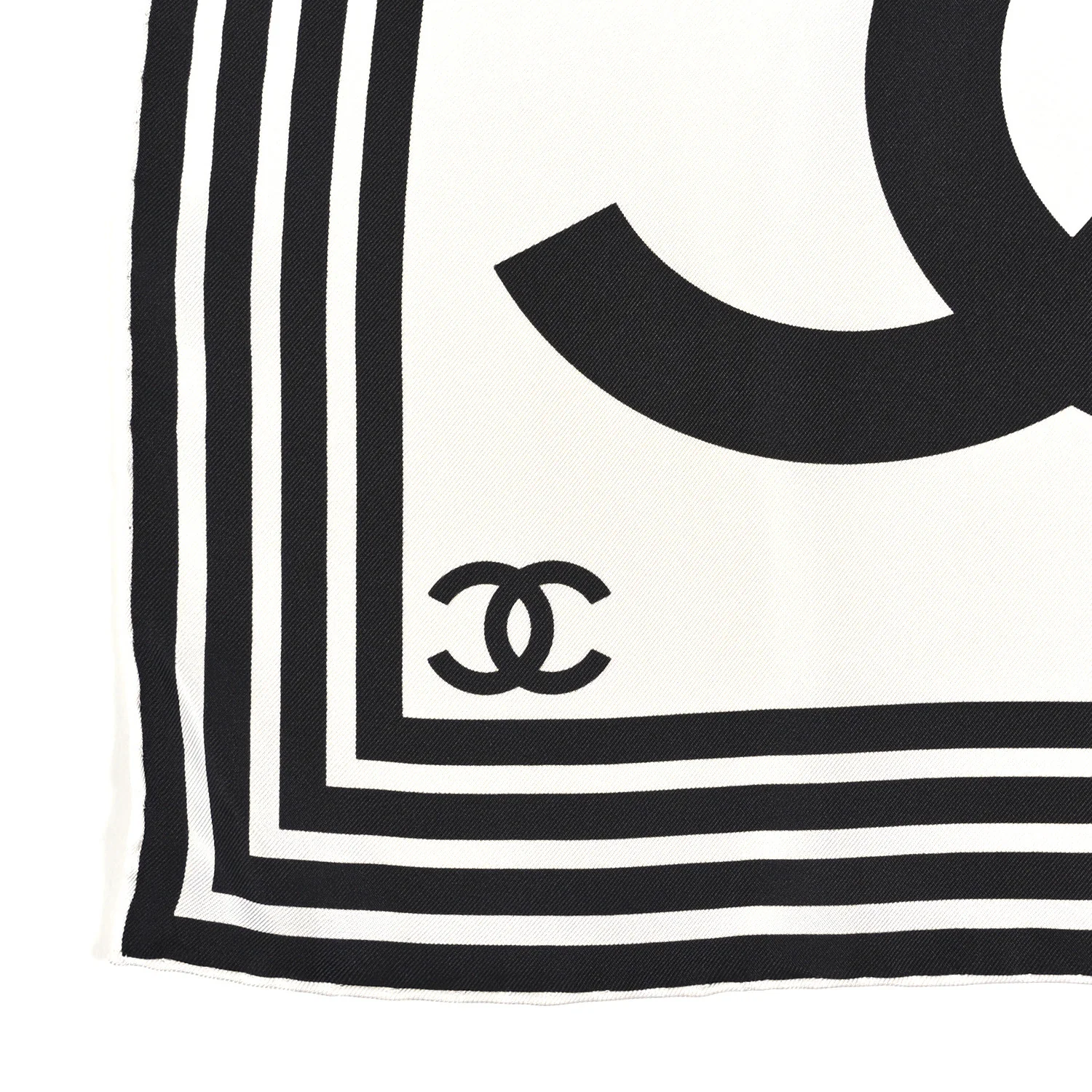 Silk CC Square Logo Scarf Black White - Image 4