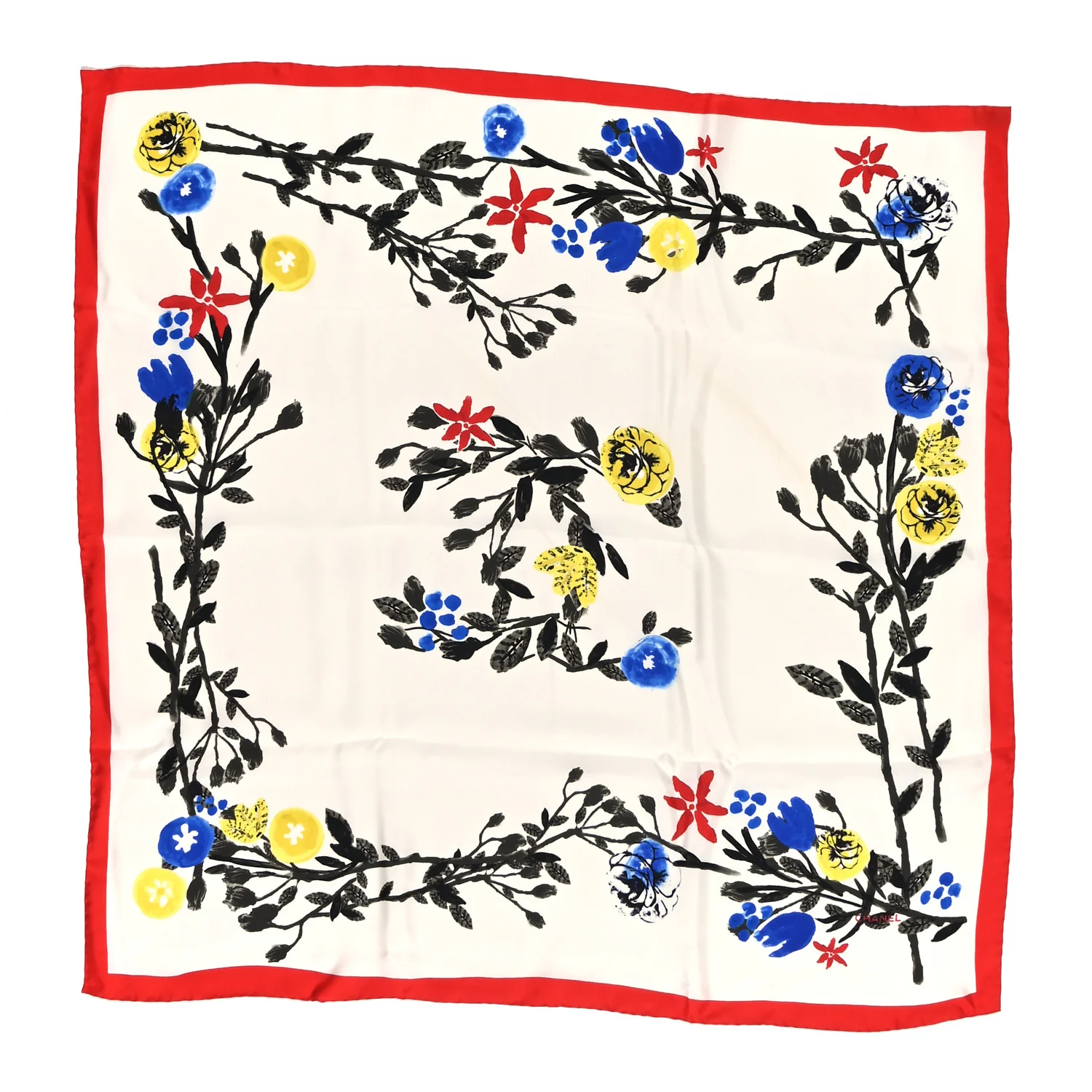 Silk Floral CC Square Scarf White Multicolor