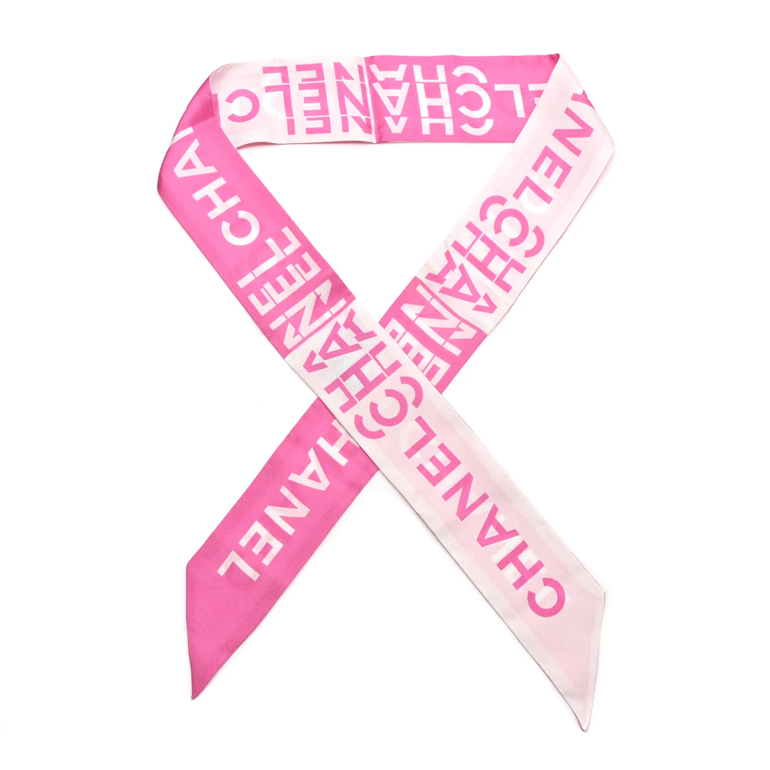 Silk Logo Slim Bandeau Scarf Fuchsia White