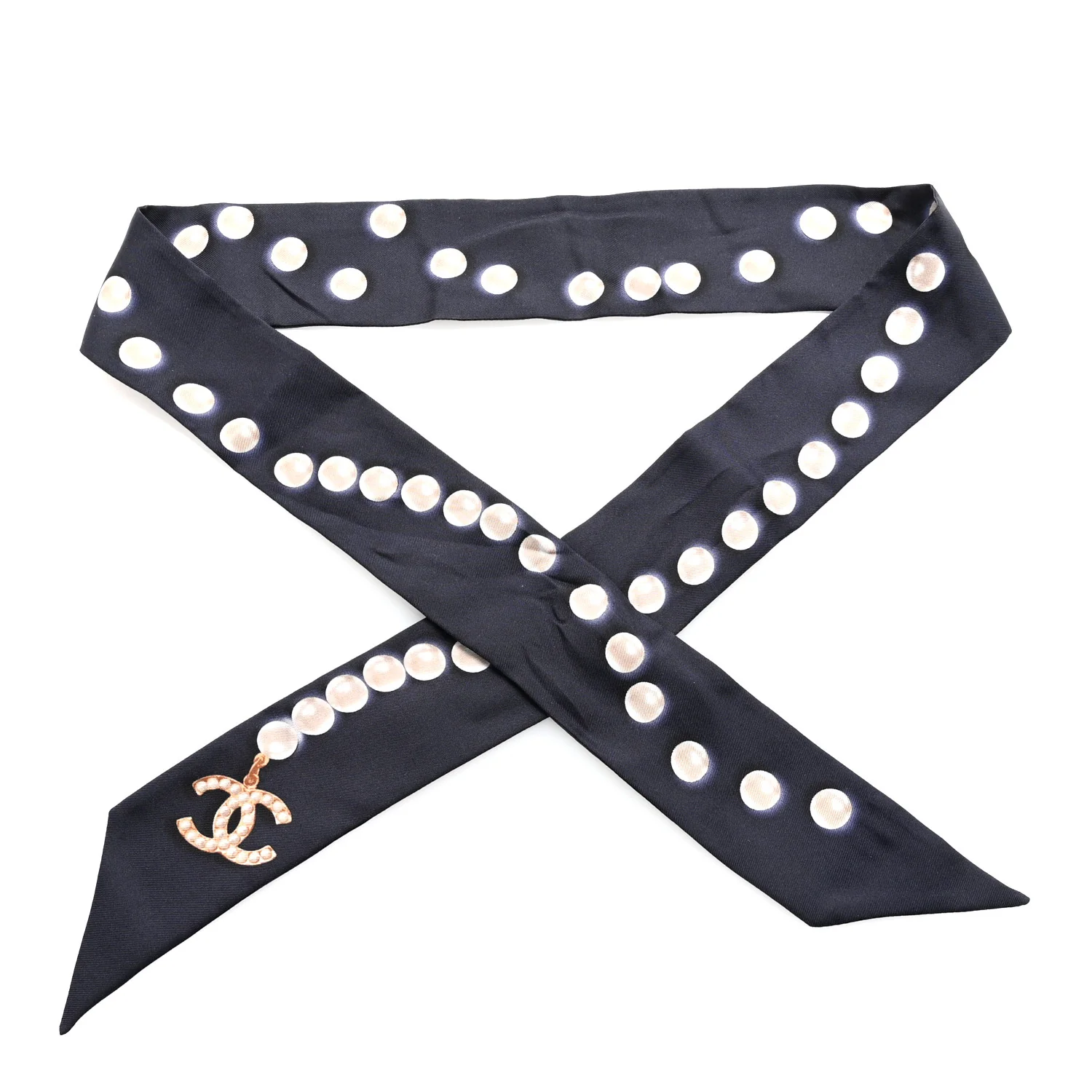 Silk Pearl CC Slim Bandeau Scarf Dark Navy