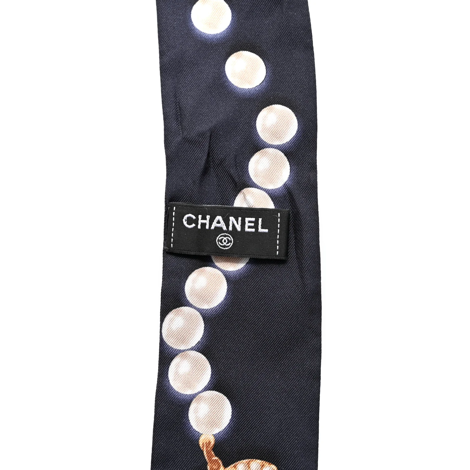 Silk Pearl CC Slim Bandeau Scarf Dark Navy - Image 3