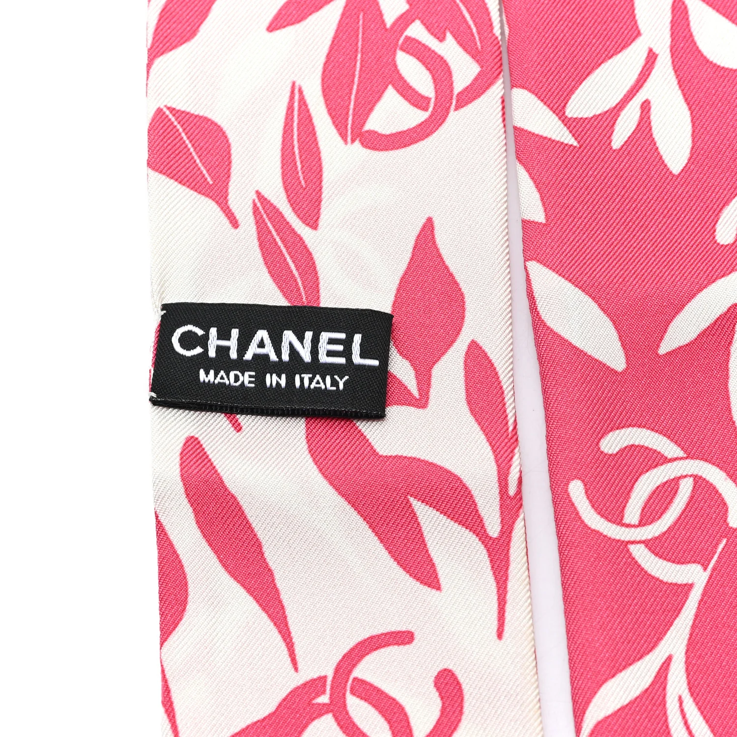 Silk Twill Slim Leaf CC Bandeau Scarf Pink White - Image 3