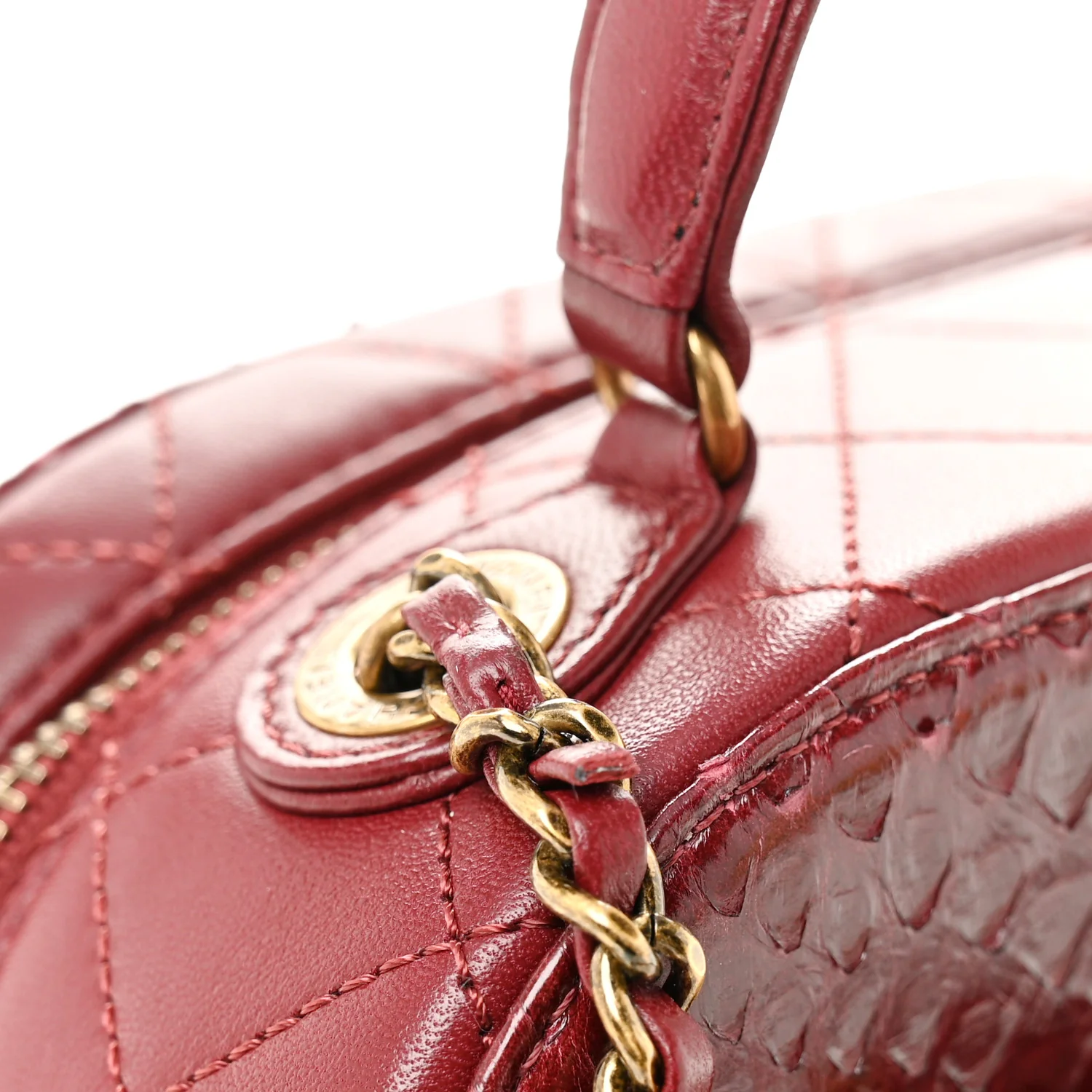 Snakeskin Calfskin Quilted Small Coco Curve Vanity Burgundy - Image 11